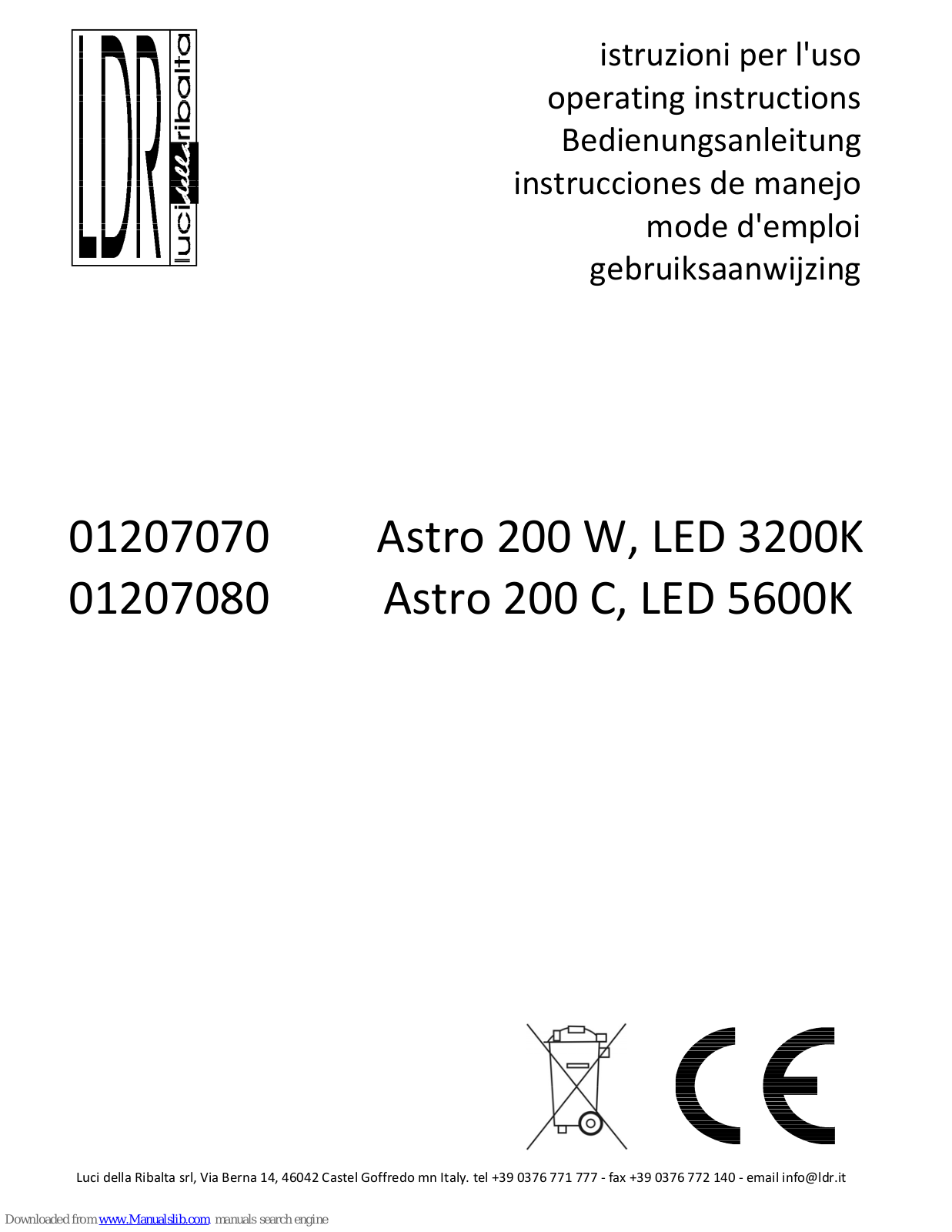 LDR Astro 200 W LED 3200K, Astro 200 C LED 5600K, Astro 200 W, Astro 200 C Operating Instructions Manual