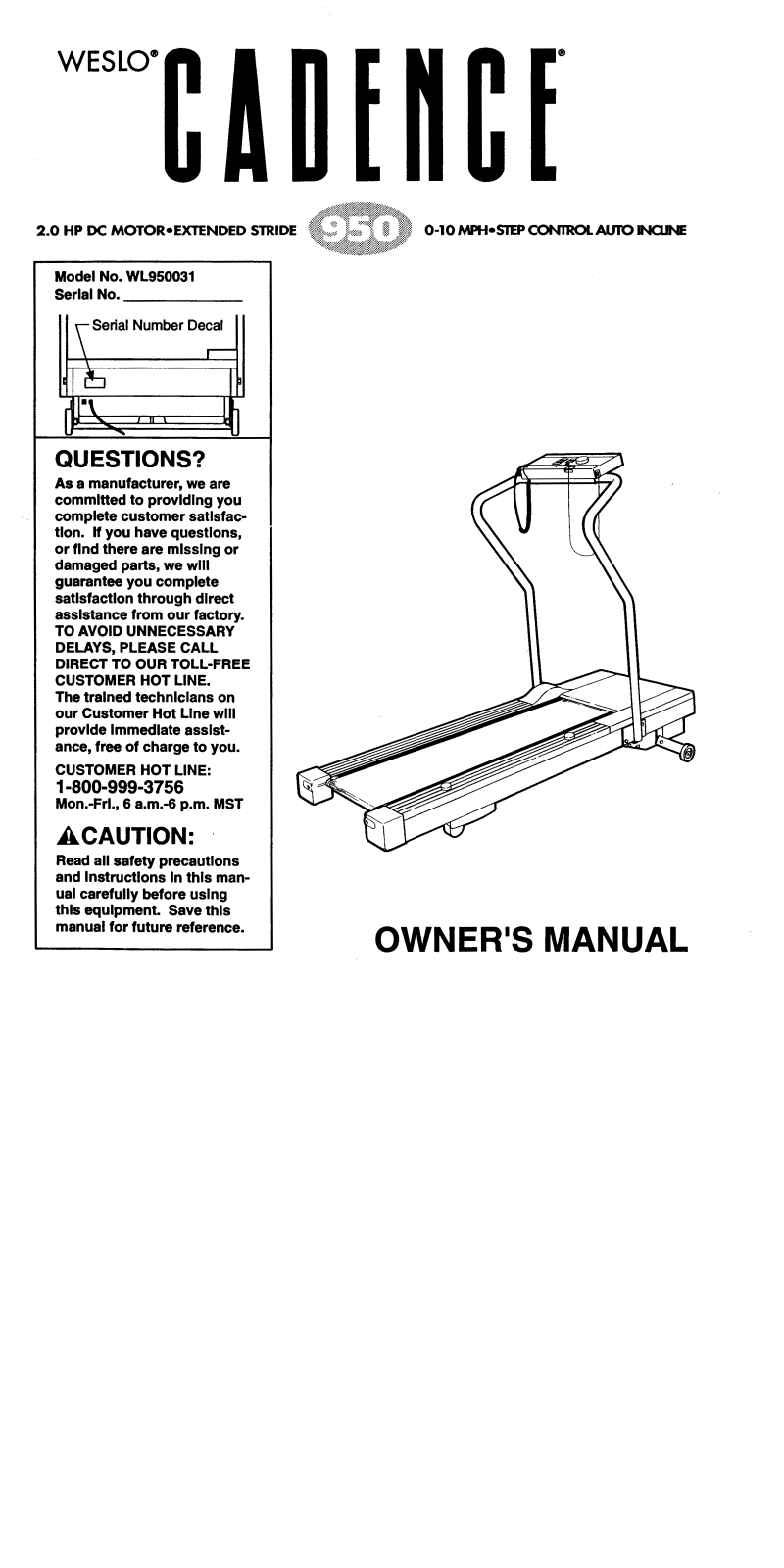 Weslo WL950031 Owner's Manual