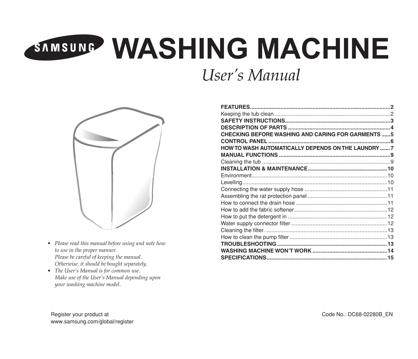 Samsung WA15R3Q3EW User Manual