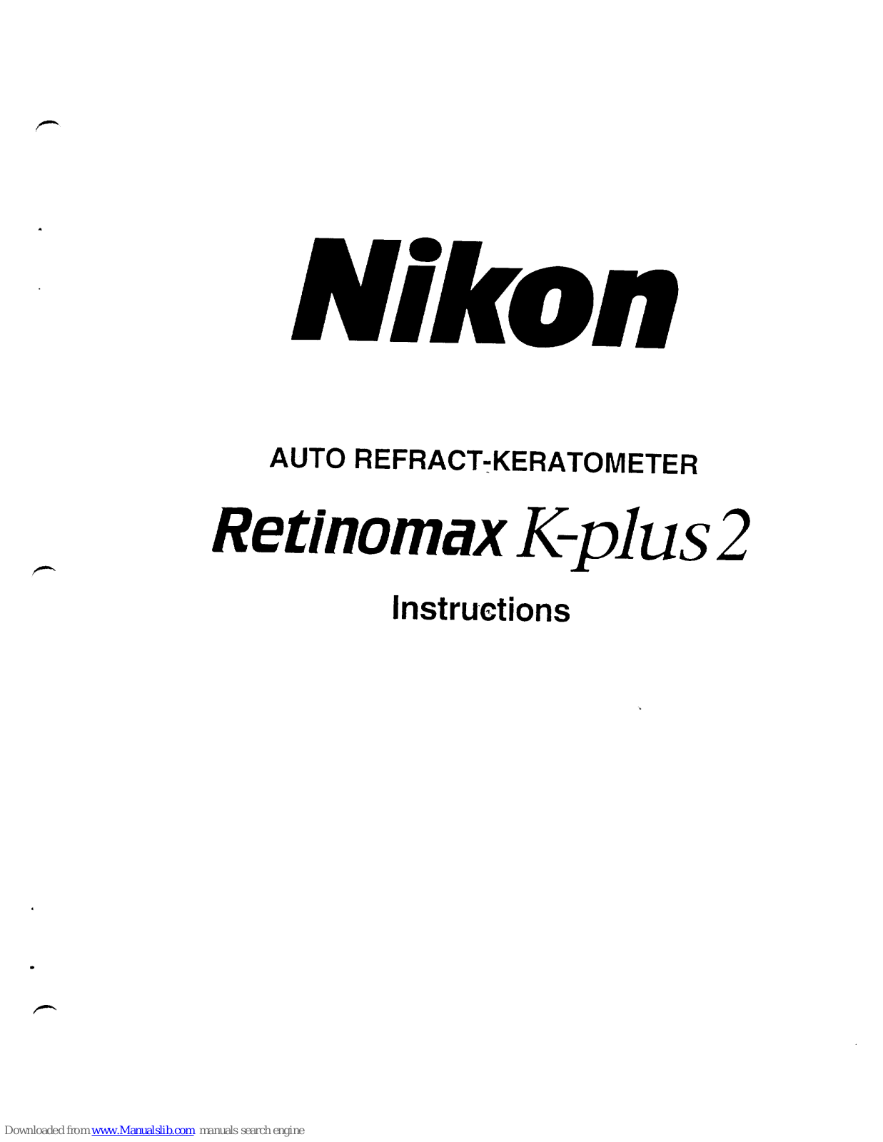 Nikon Retinomax K-plus 2 Instructions Manual