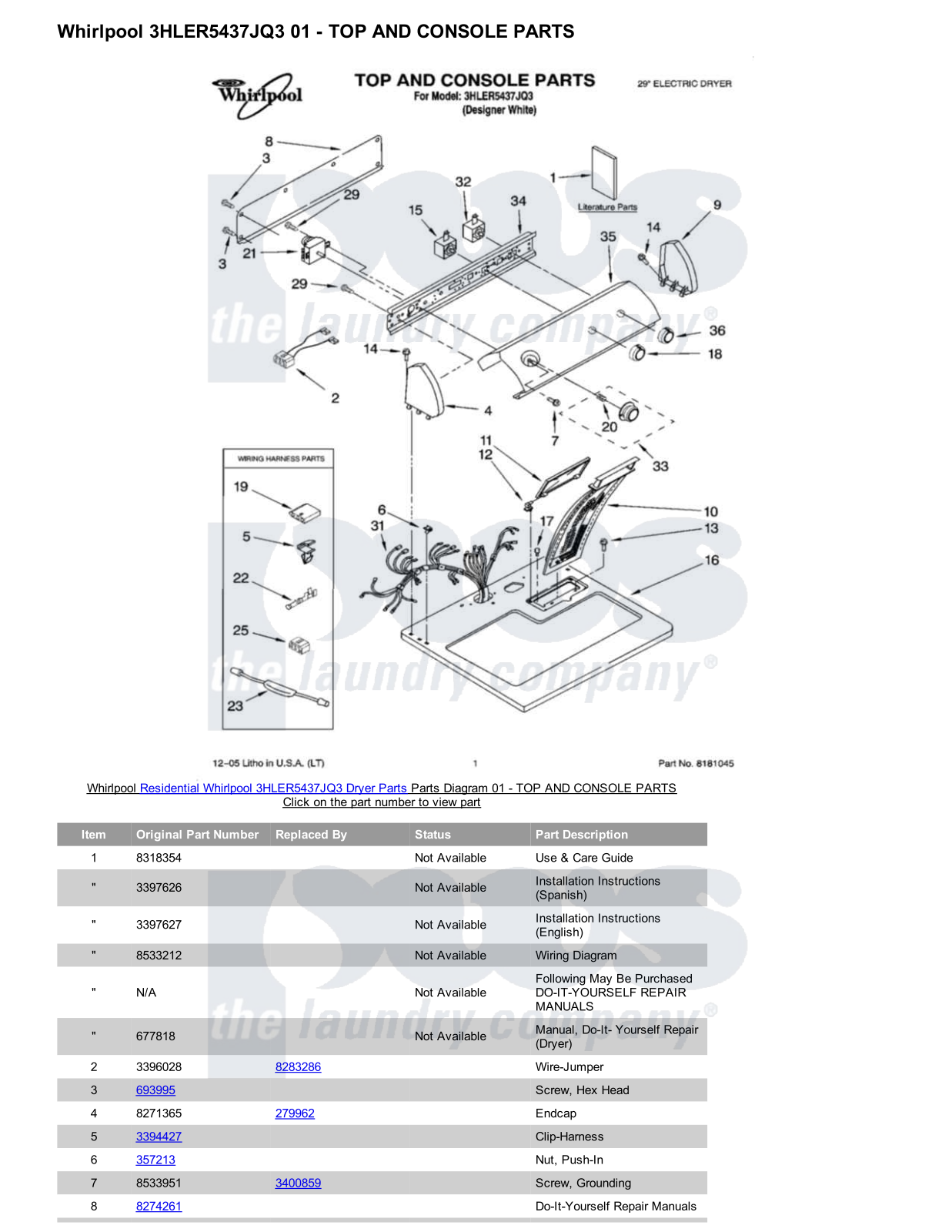 Whirlpool 3HLER5437JQ3 Parts Diagram