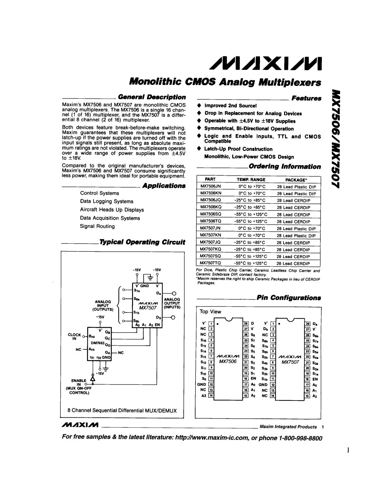 Maxim MX7506JN, MX7506JQ, MX7506KN, MX7506KQ, MX7506TQ Datasheet