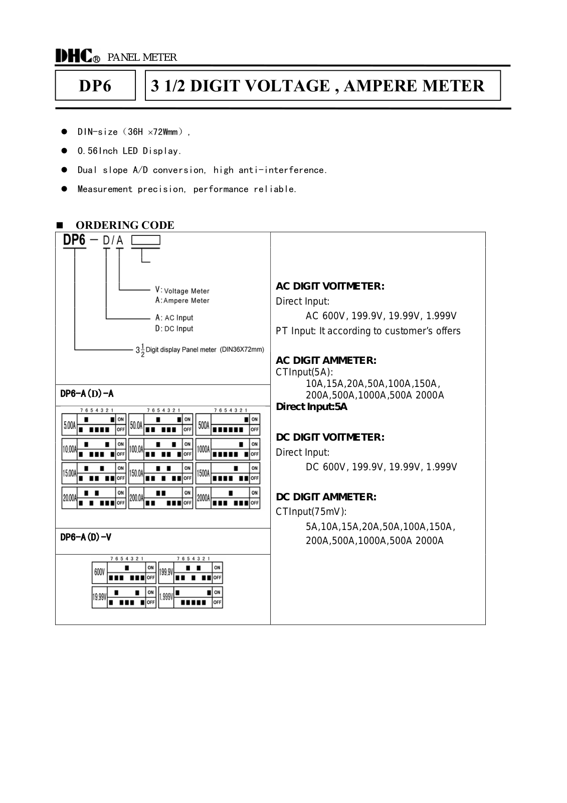 Datasheet DHC6P-A/V, DHC6P-D/A, DHC6P-D/V Specification - ManualMachine.com