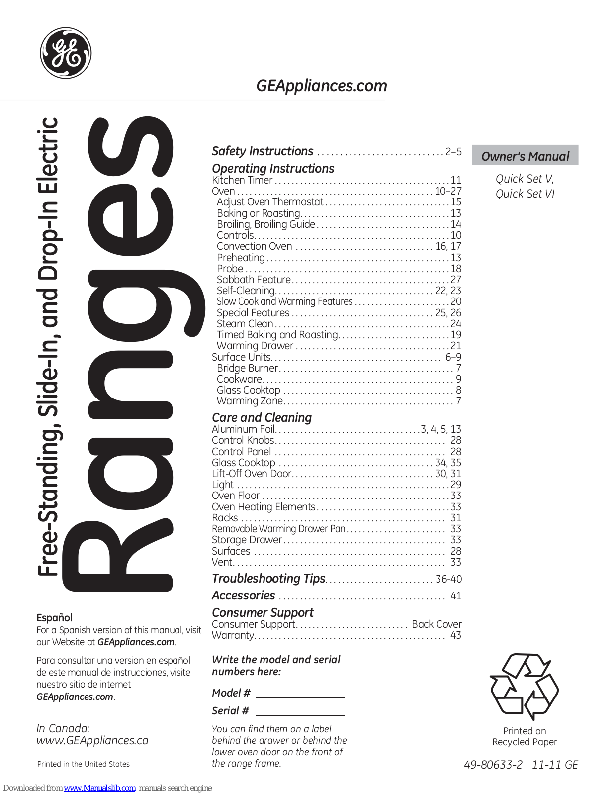 GE JB710STSS, PB905DT, JB850STSS, JB870STSS, PB905TT Owner's Manual