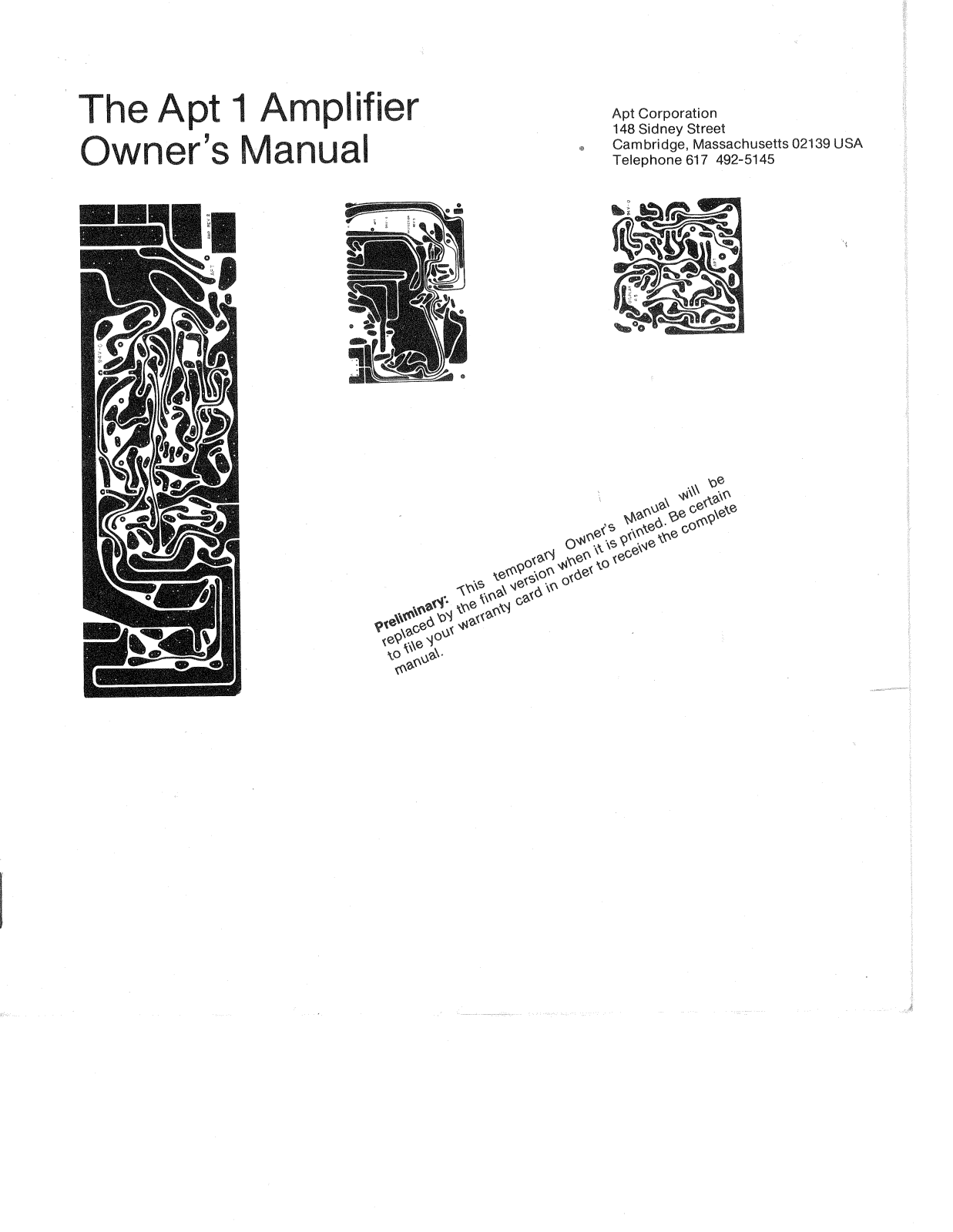 Apt Holman APT-1 Owners manual