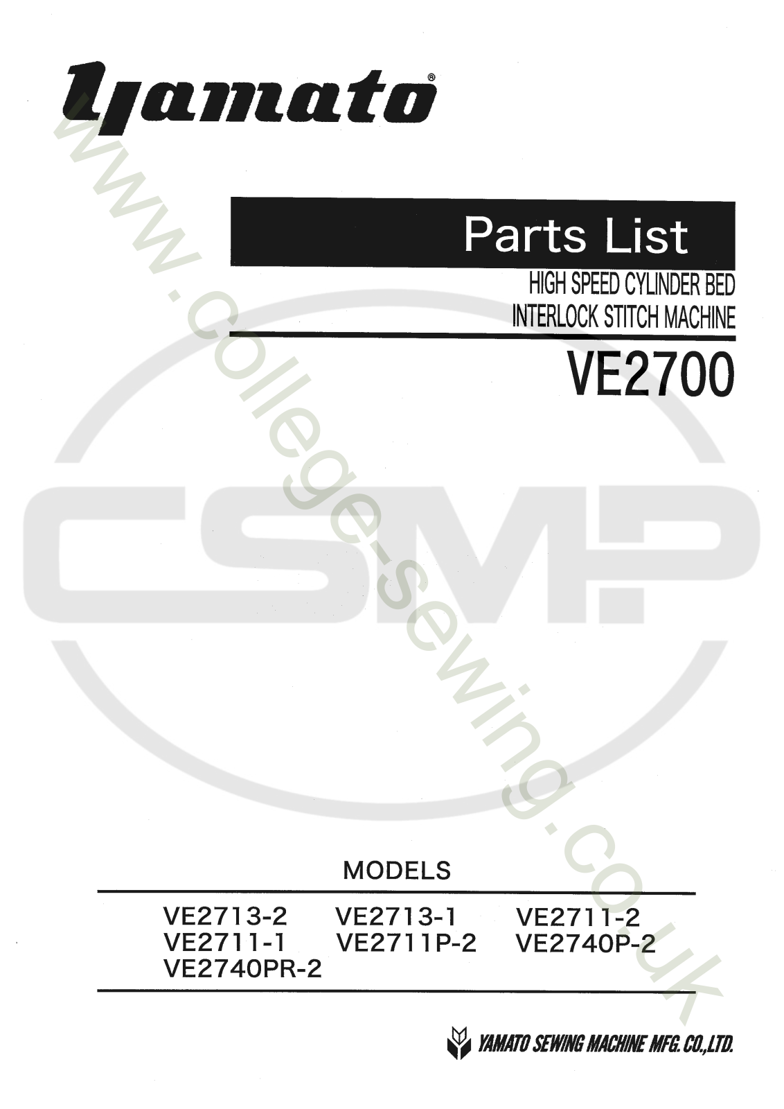 Yamato VE2713-2, VE2711-1, VE2740PR-2, VE2713-1, VE2711P-2 Parts Book