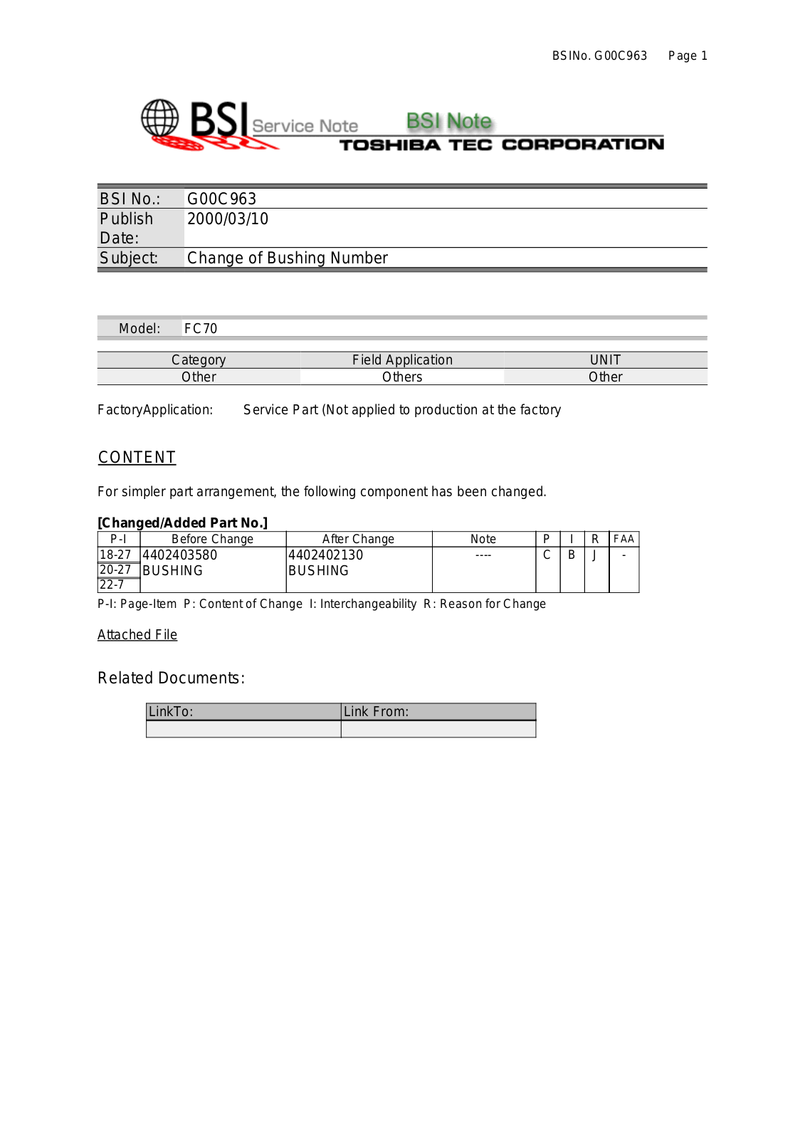 Toshiba g00c963 Service Note