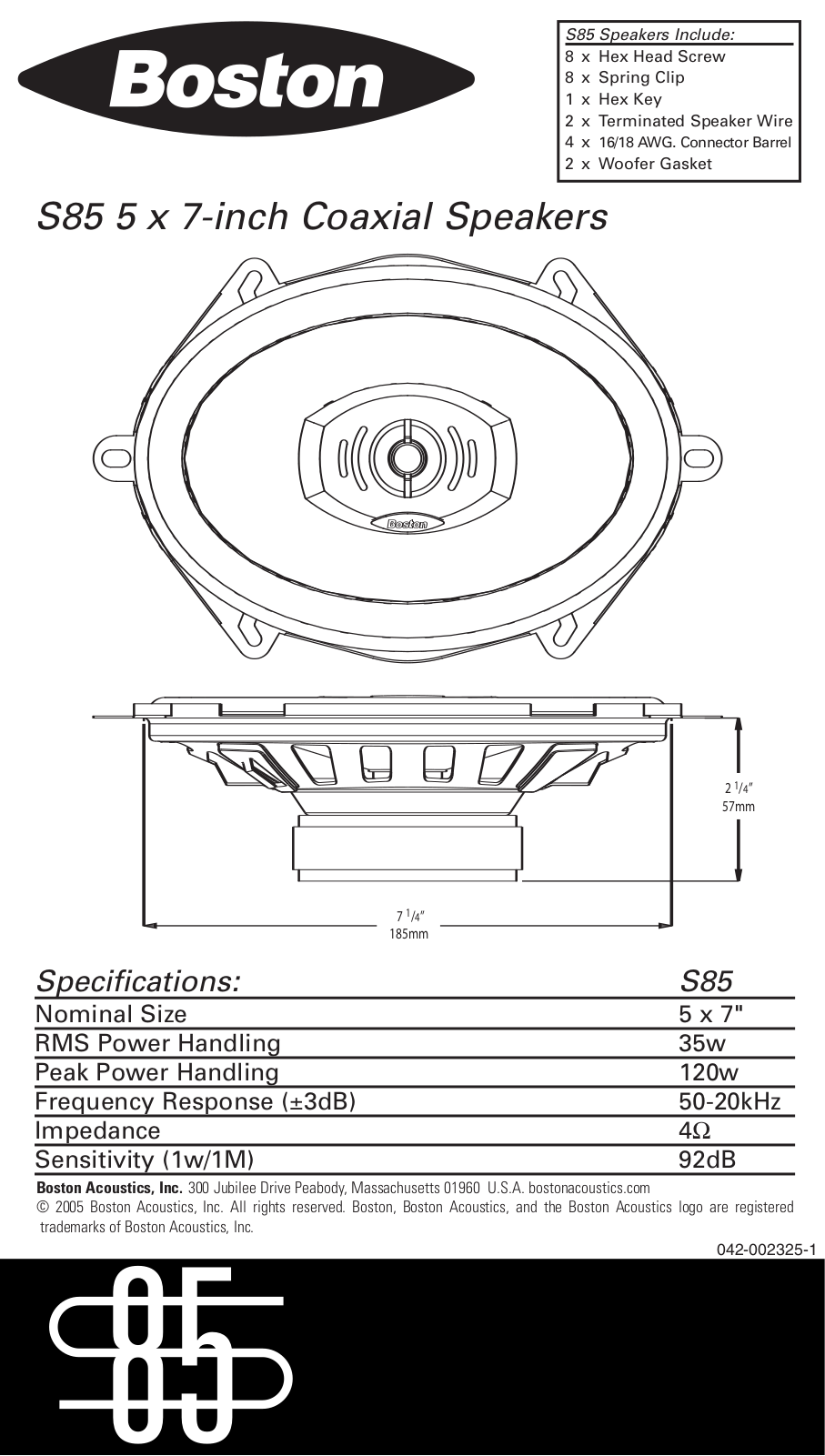 Boston acoustics S85 User Manual