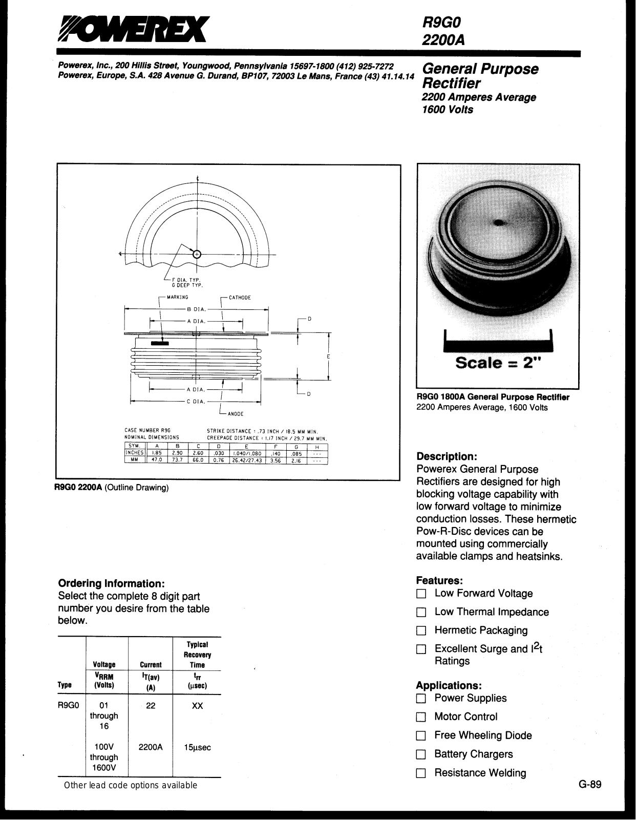 Powerex R9G0 2200A Data Sheet