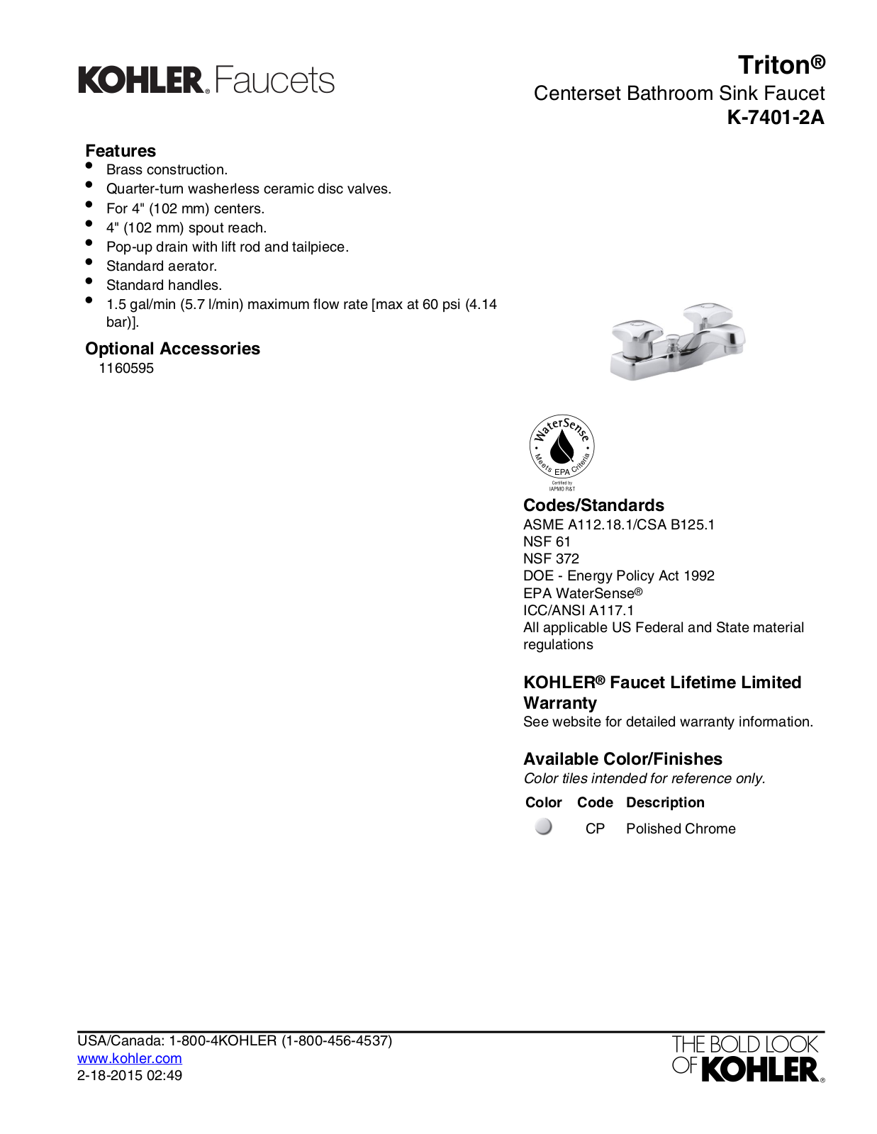 Kohler KOH6930 Specifications - ManualMachine.com