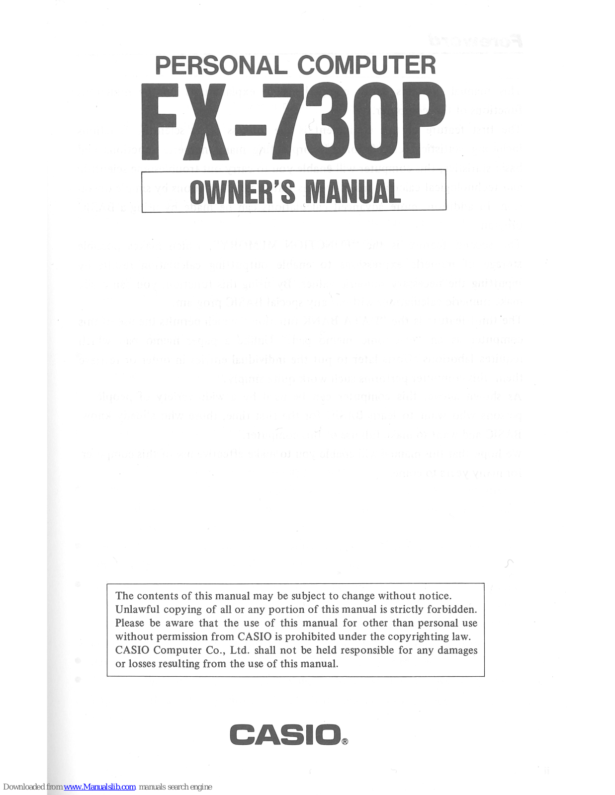 Casio FX-730P Owner's Manual