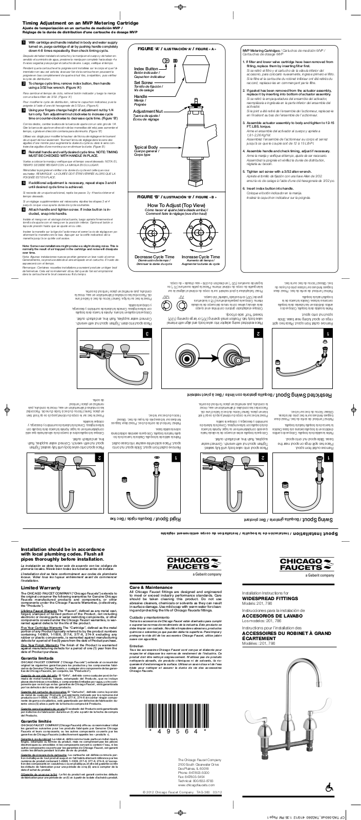 Geberit Chicago Faucets 201, Chicago Faucets 786 Installation Instructions Manual