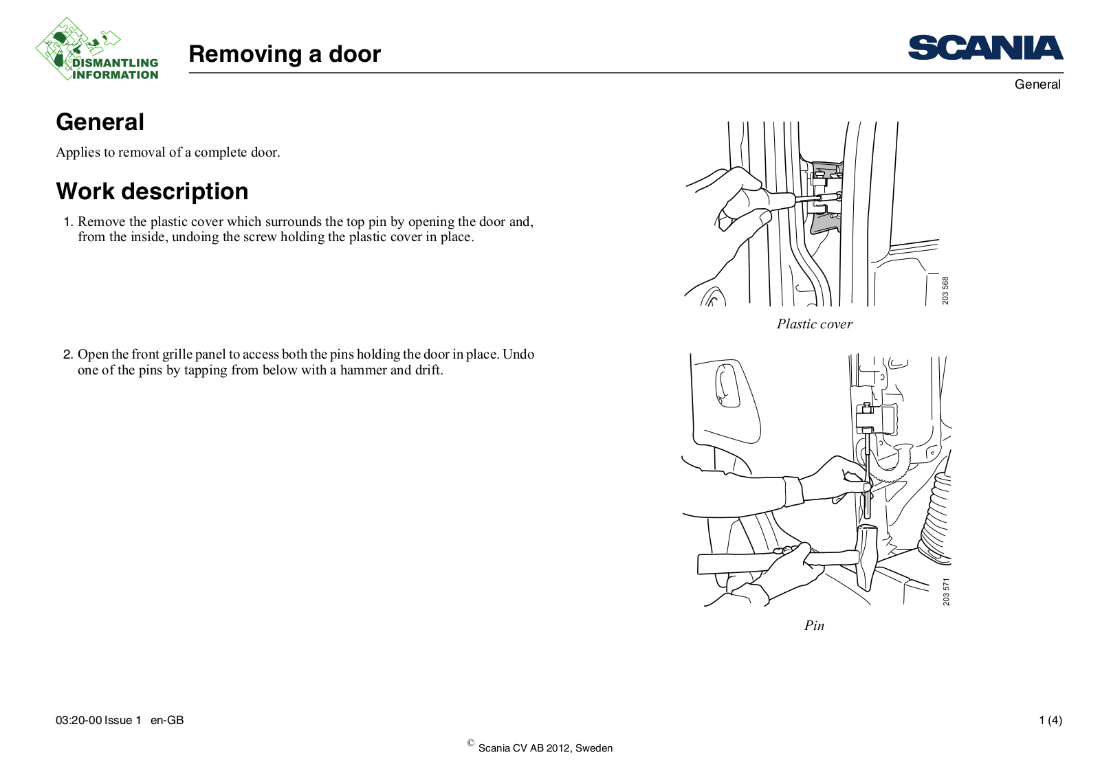 Scania Removing a door Service Manual