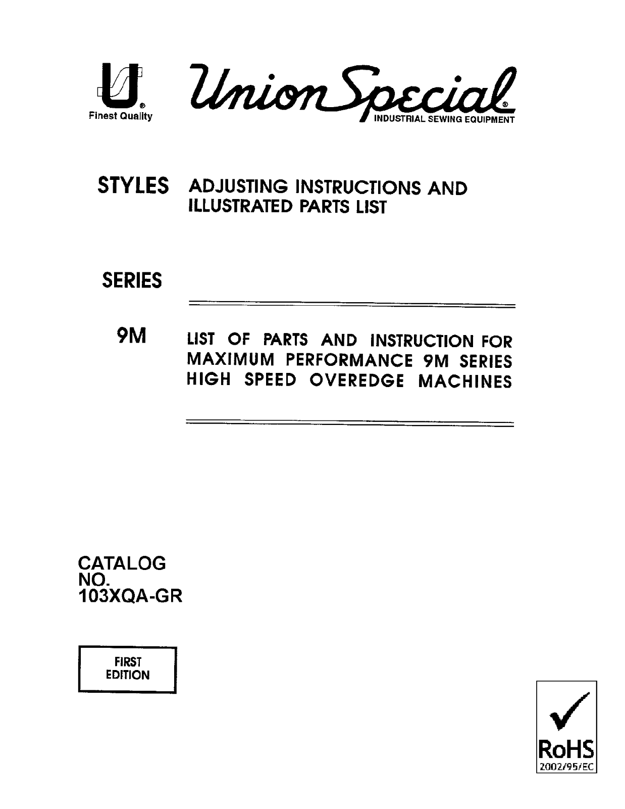 Union Special 39500CXQA, 39500CXQB, 39500CXQJ, 39500CXRN, 39500CXSD Parts List