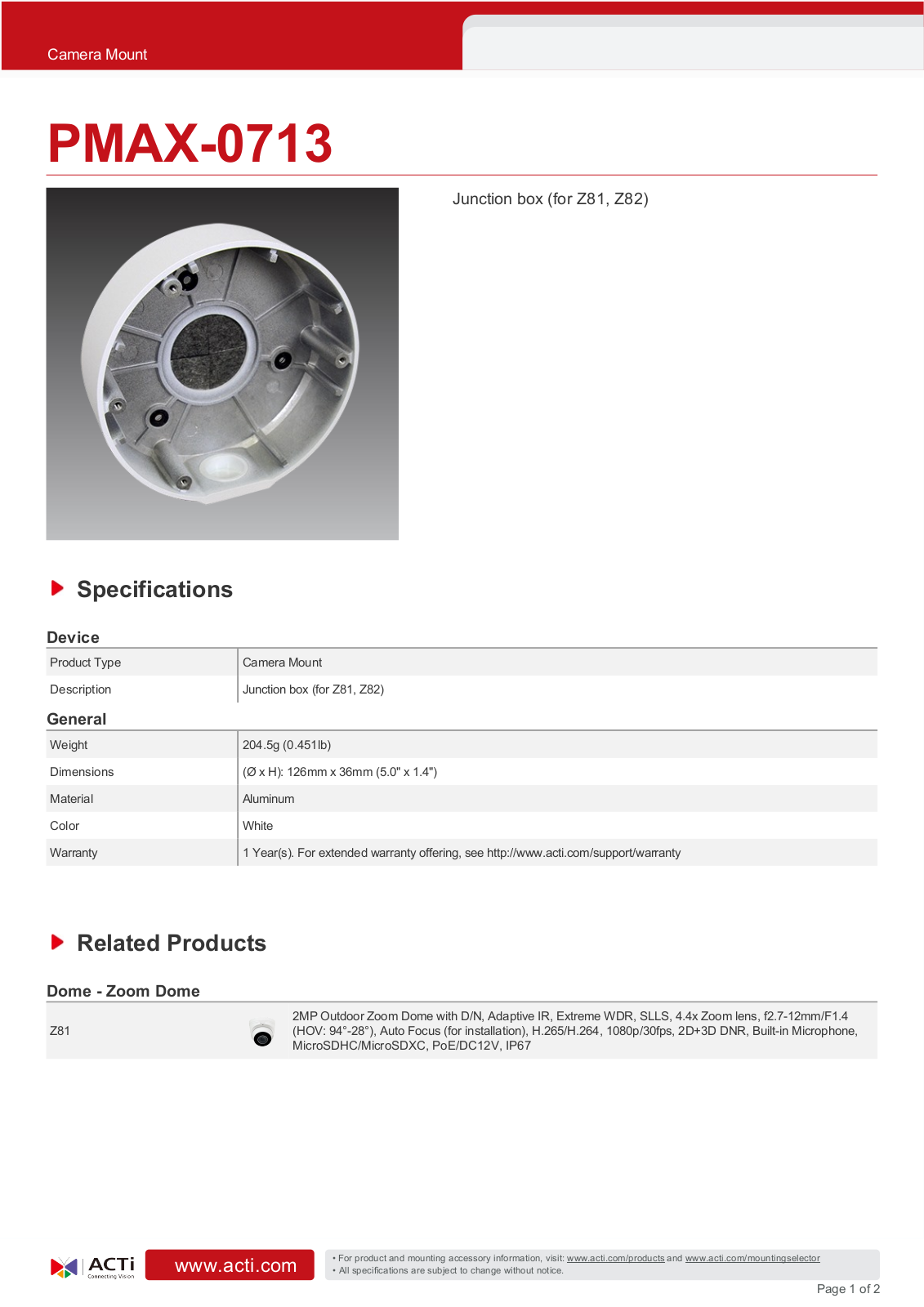 ACTi PMAX-0713 Specsheet