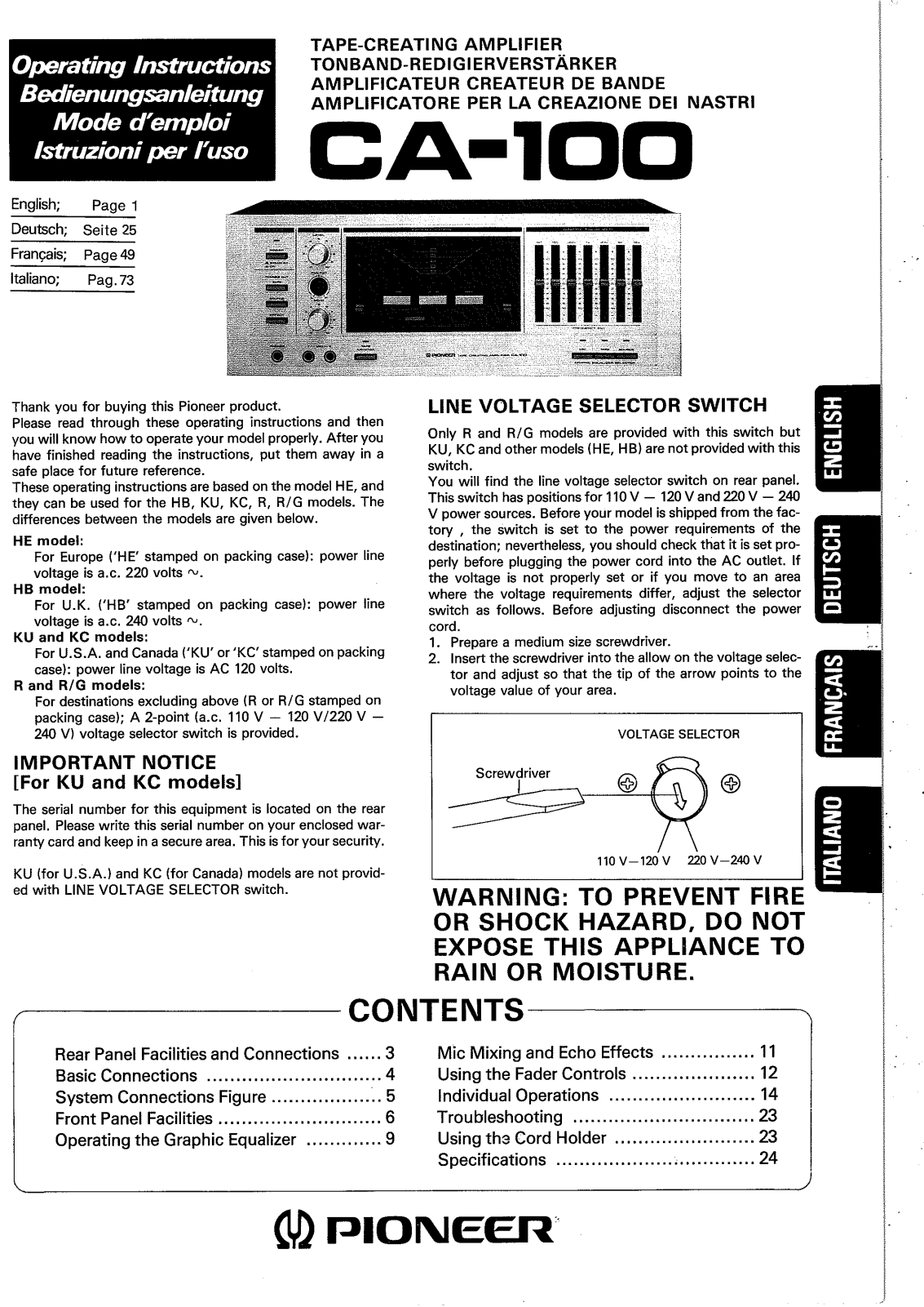 Pioneer CA-100 User Manual