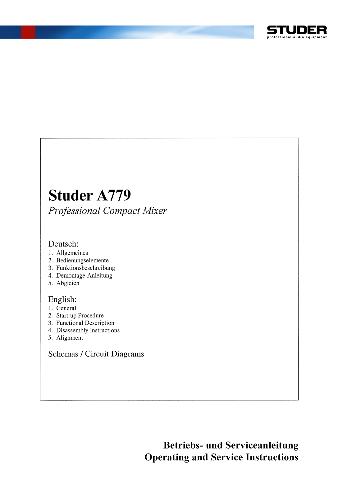 Studer A-779 Owners manual