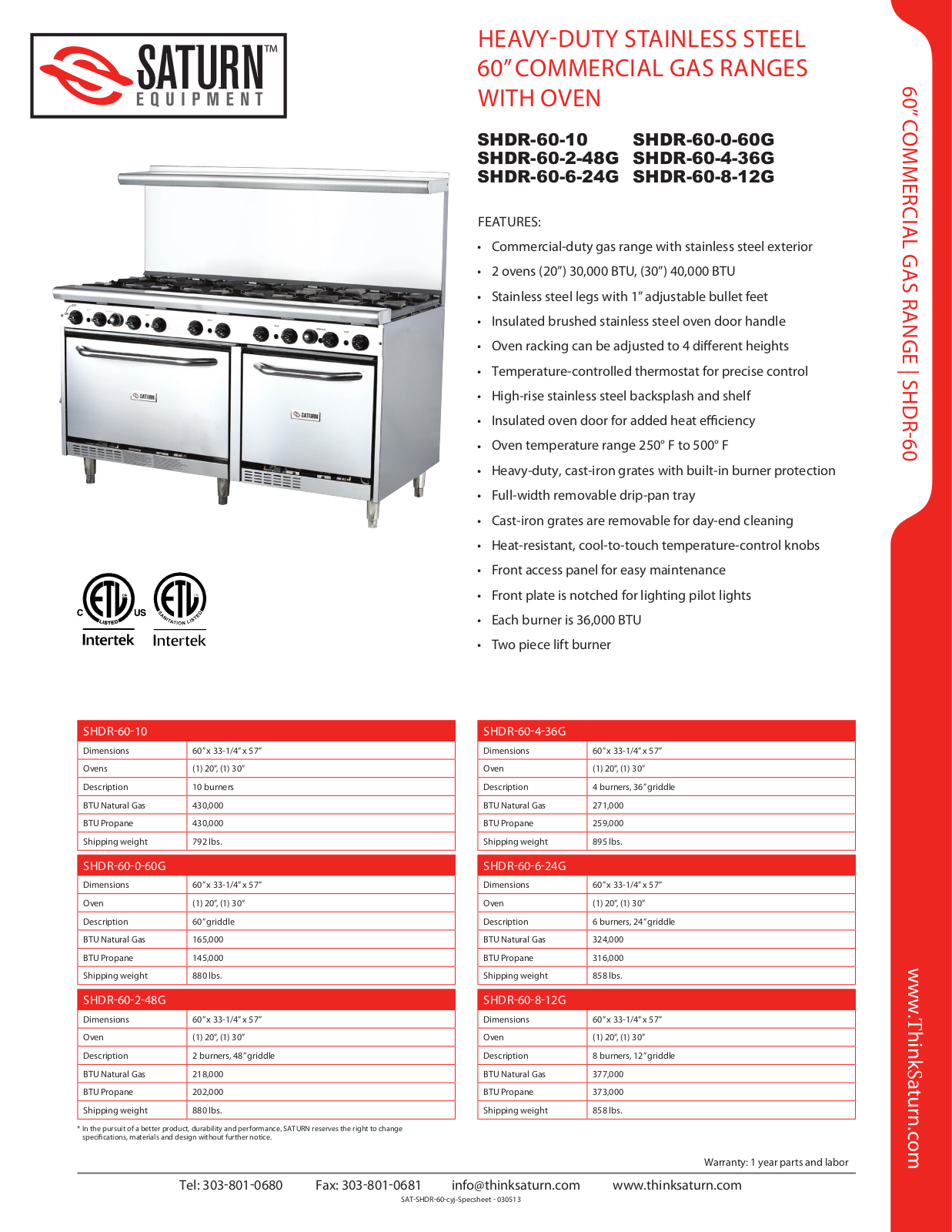 Saturn Equipment SHDR-60-0-60G User Manual