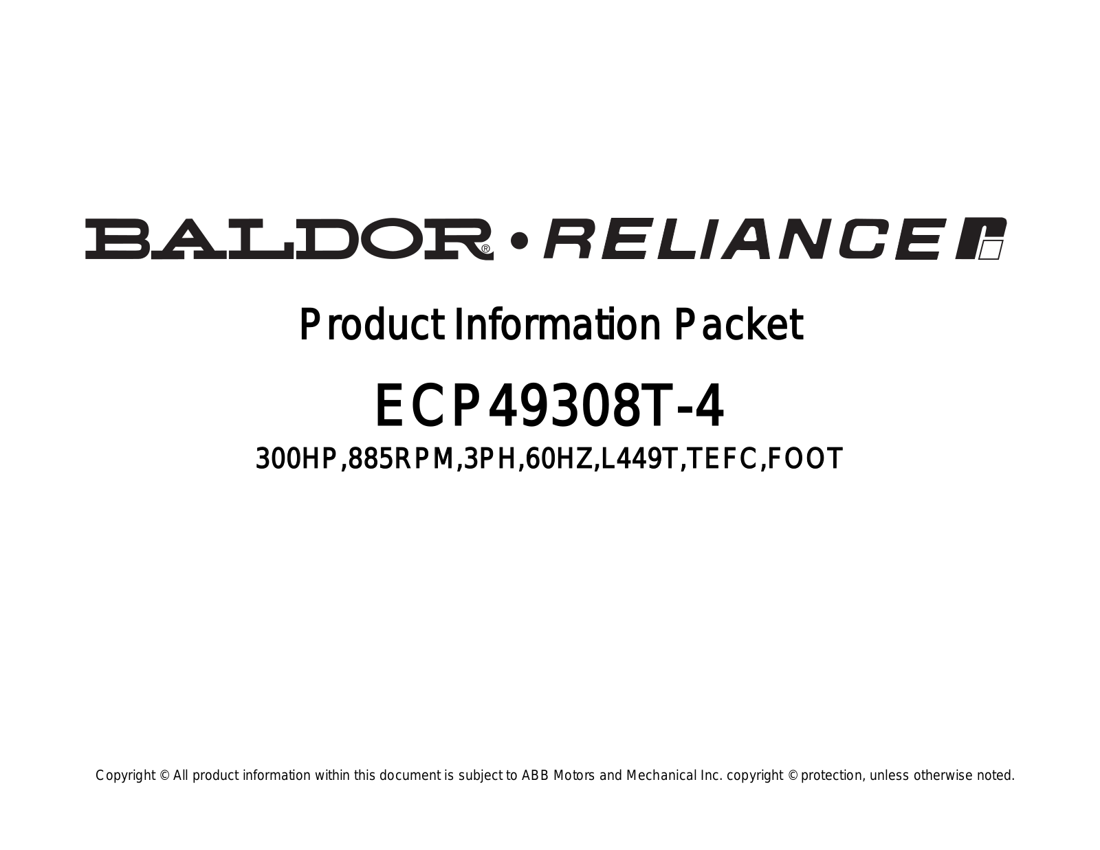 Baldor ECP49308T-4 Product Information Sheet