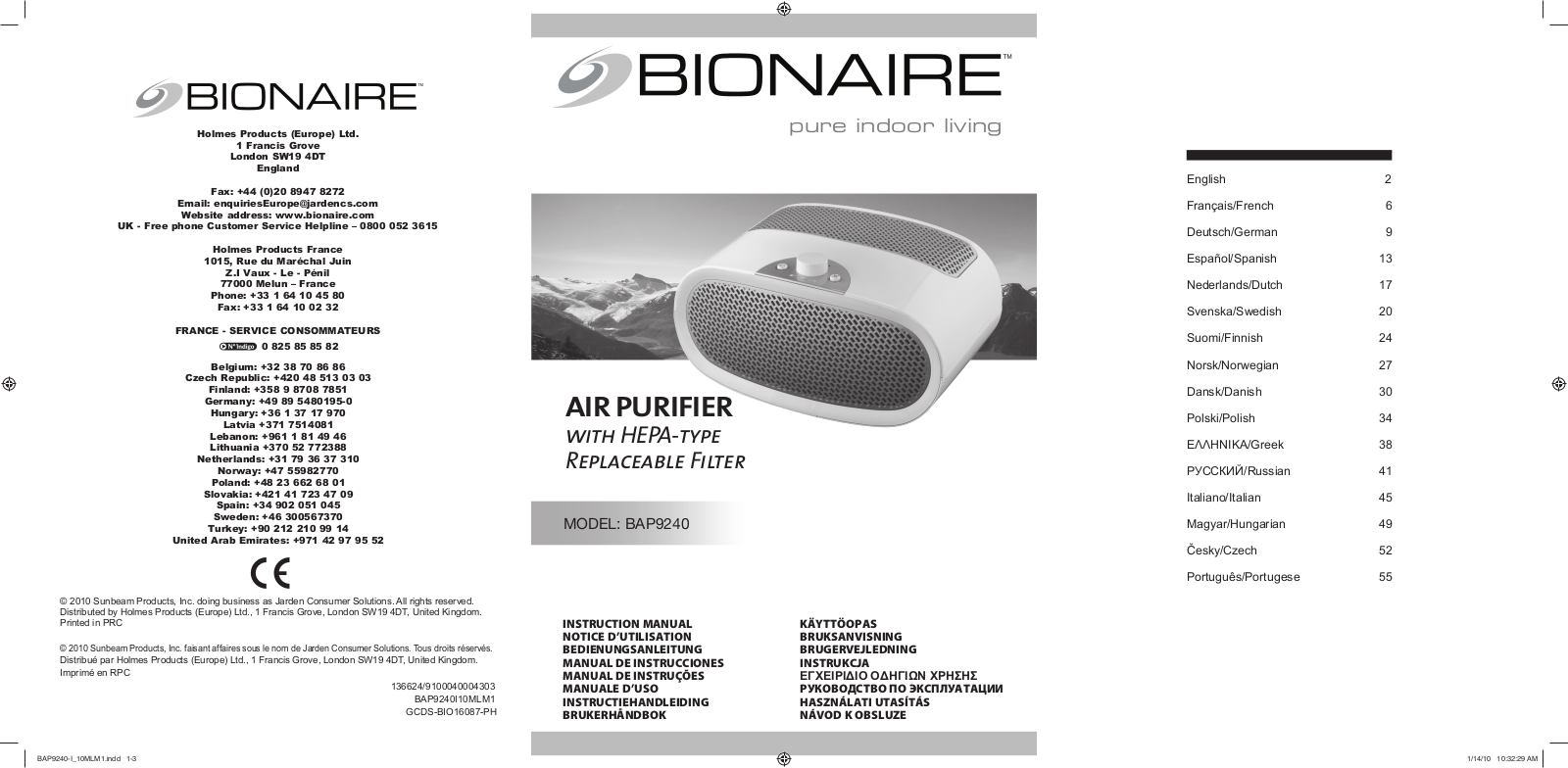 Bionaire BAP9240 User Manual