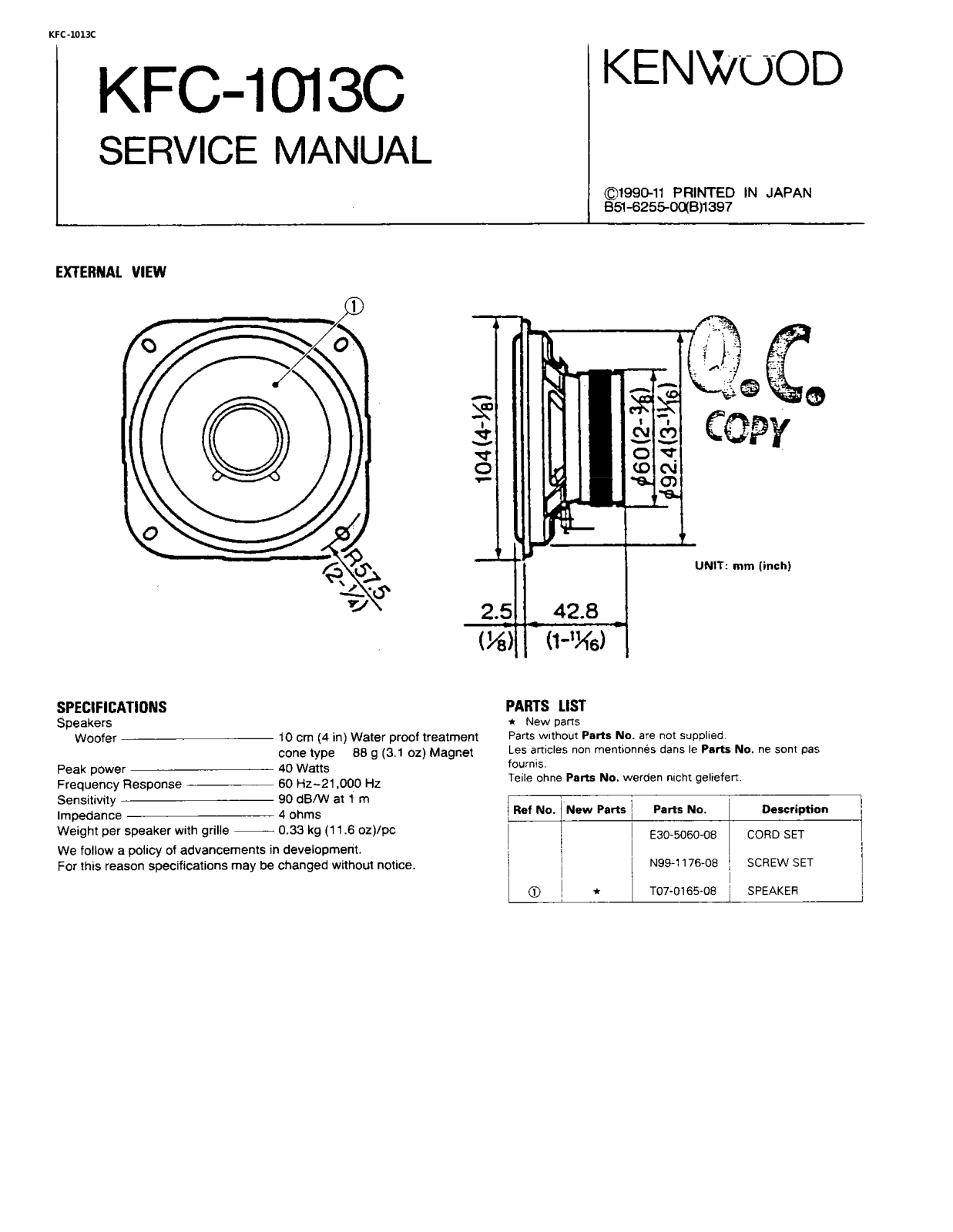 Kenwood KFC-1013C User Manual