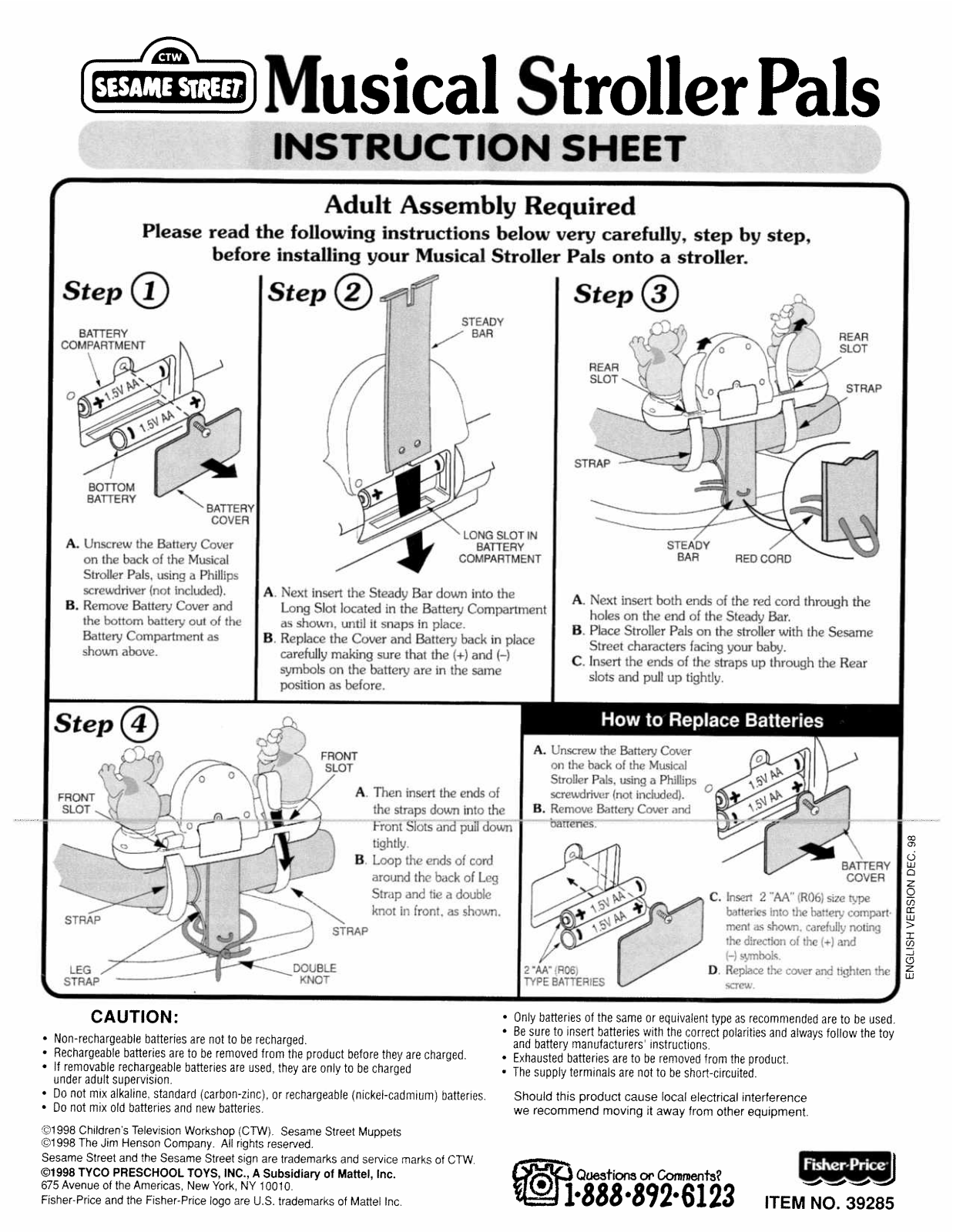 Fisher-Price 39285 Instruction Sheet