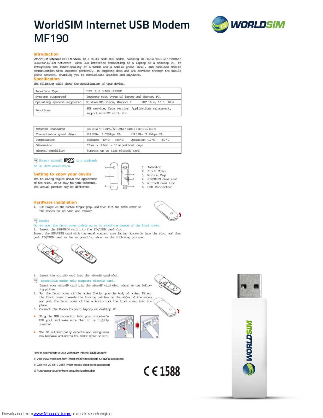 WorldSim MF190 Instruction Manual