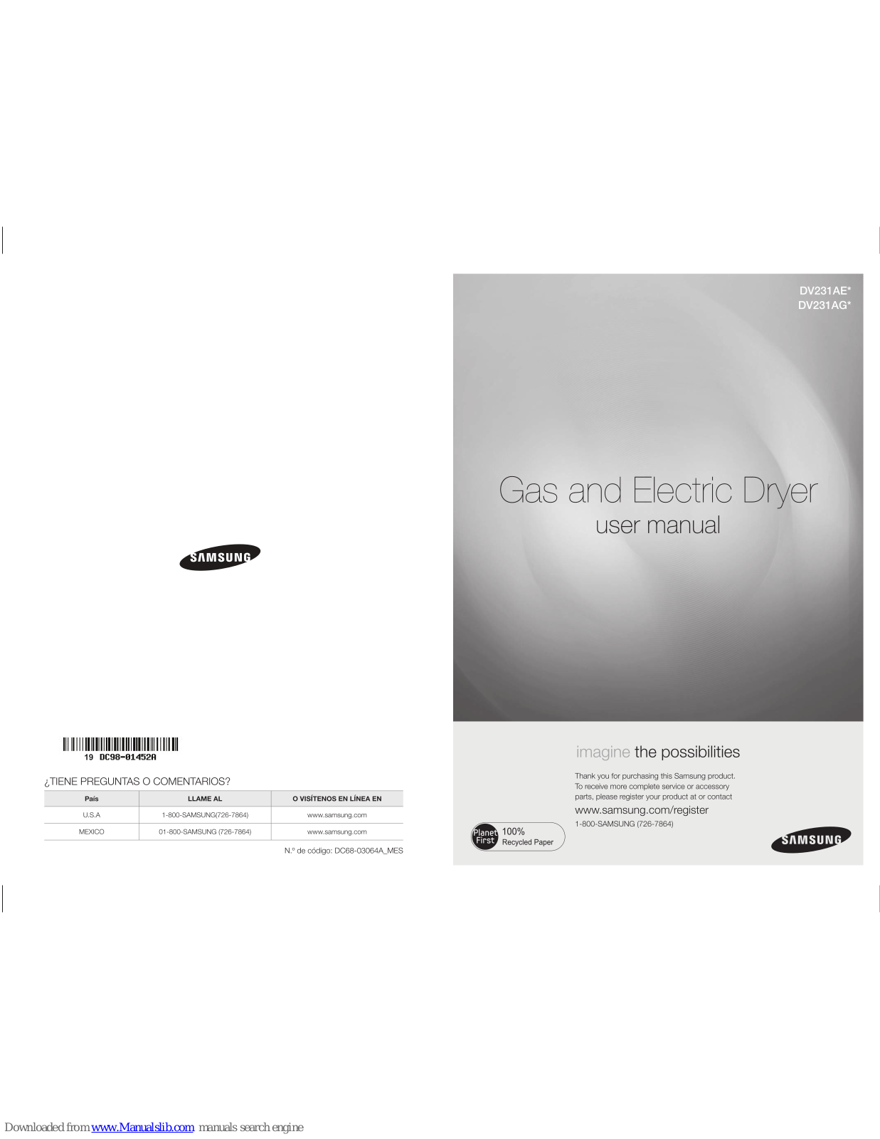 Samsung DV231AGW/XAA, DV231AE, DV231AG User Manual