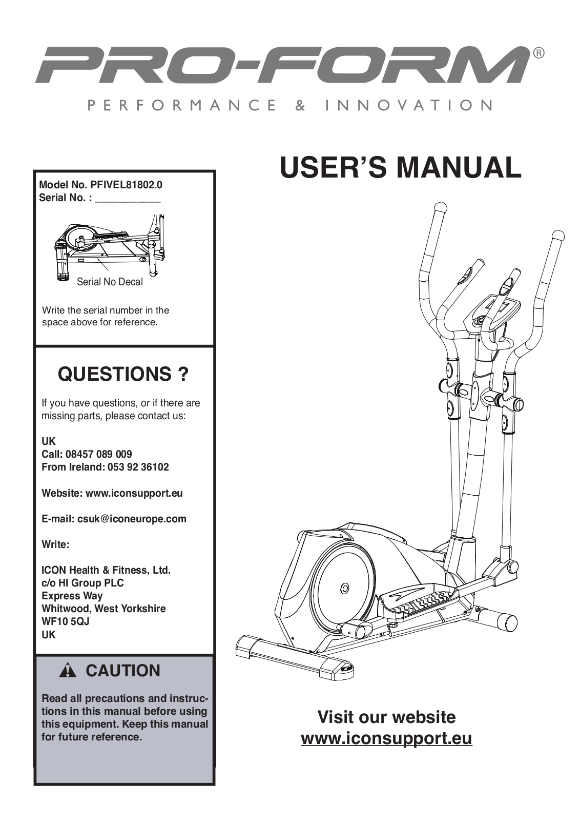 Pro-Form PFIVEL81802.0, PFIVEX86013.0 User Manual