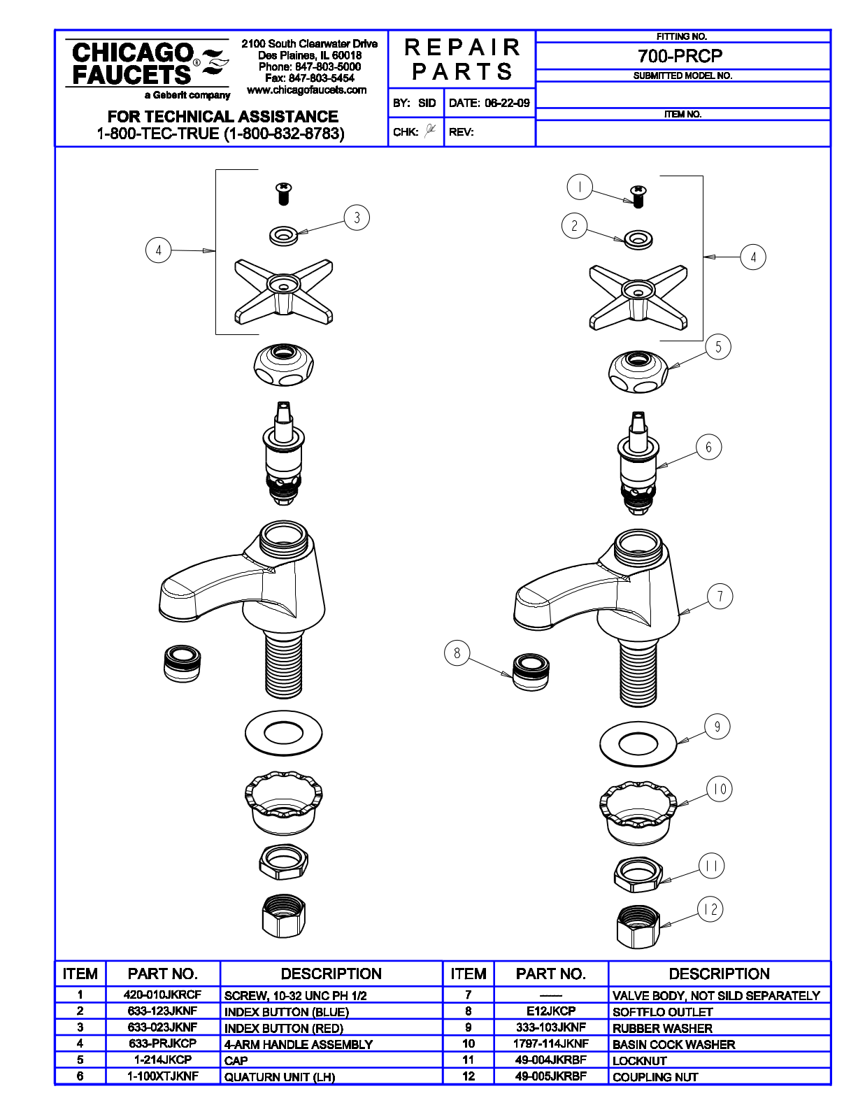 Chicago Faucet 700-PRCP Parts List