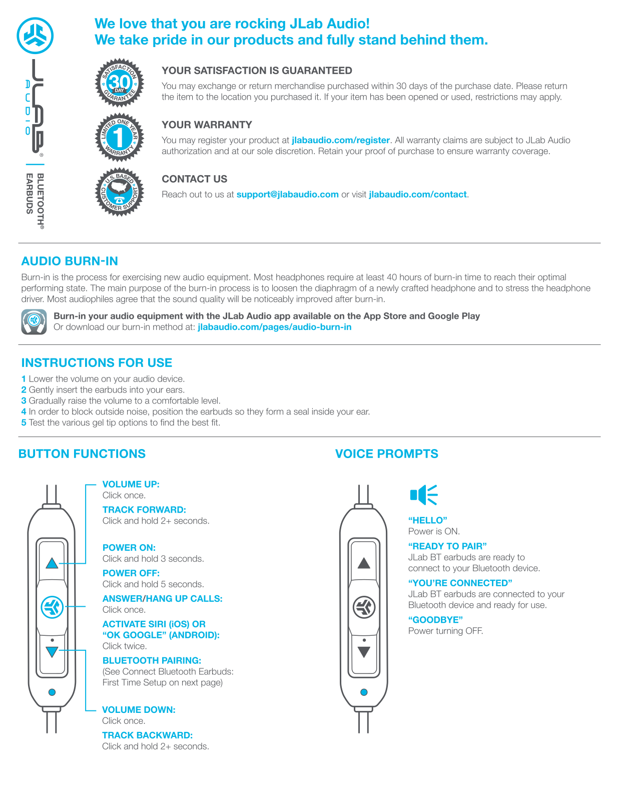 JLab Bluetooth Earbuds User Manual