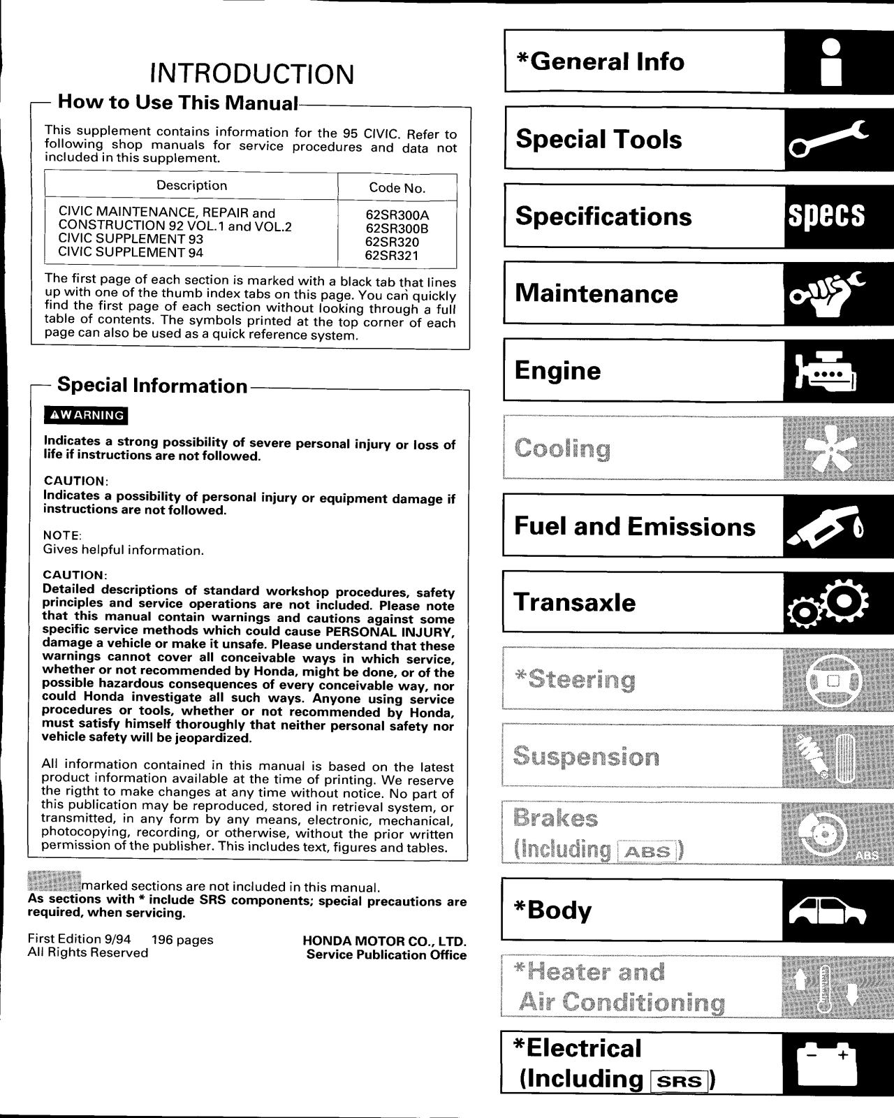 Honda Civic Hatchback 1995 User Manual