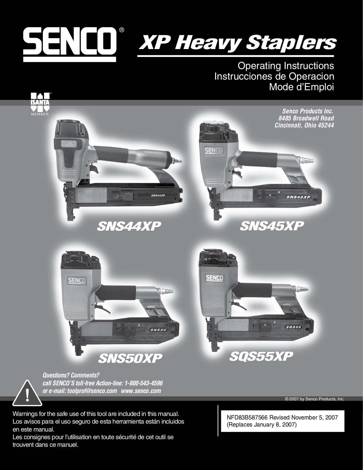 Senco SNS45XP, SNS50XP, SNS44XP, SQS55XP User Manual