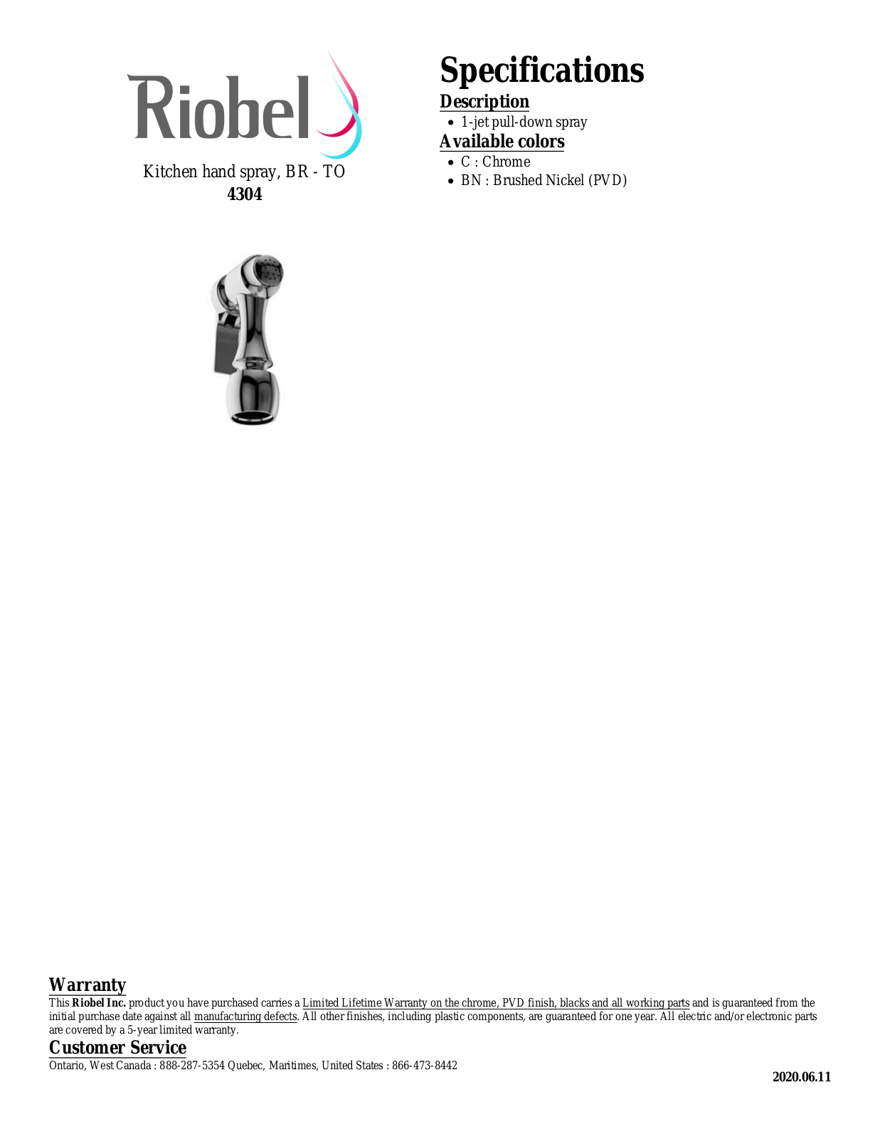 Riobel 4304C, 4304NT Specifications - ManualMachine.com