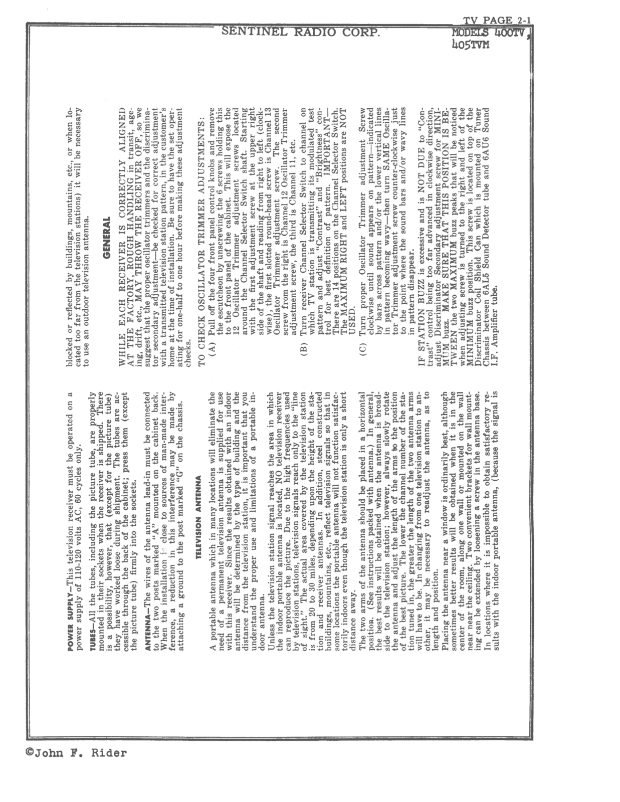 Sentinel Radio 400tv schematic