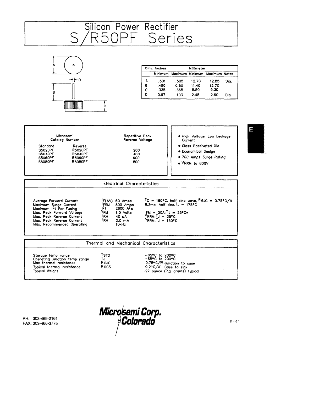 Microsemi Corporation R5020PF, R5040PF, R5060PF, R5080PF, S5020PF Datasheet