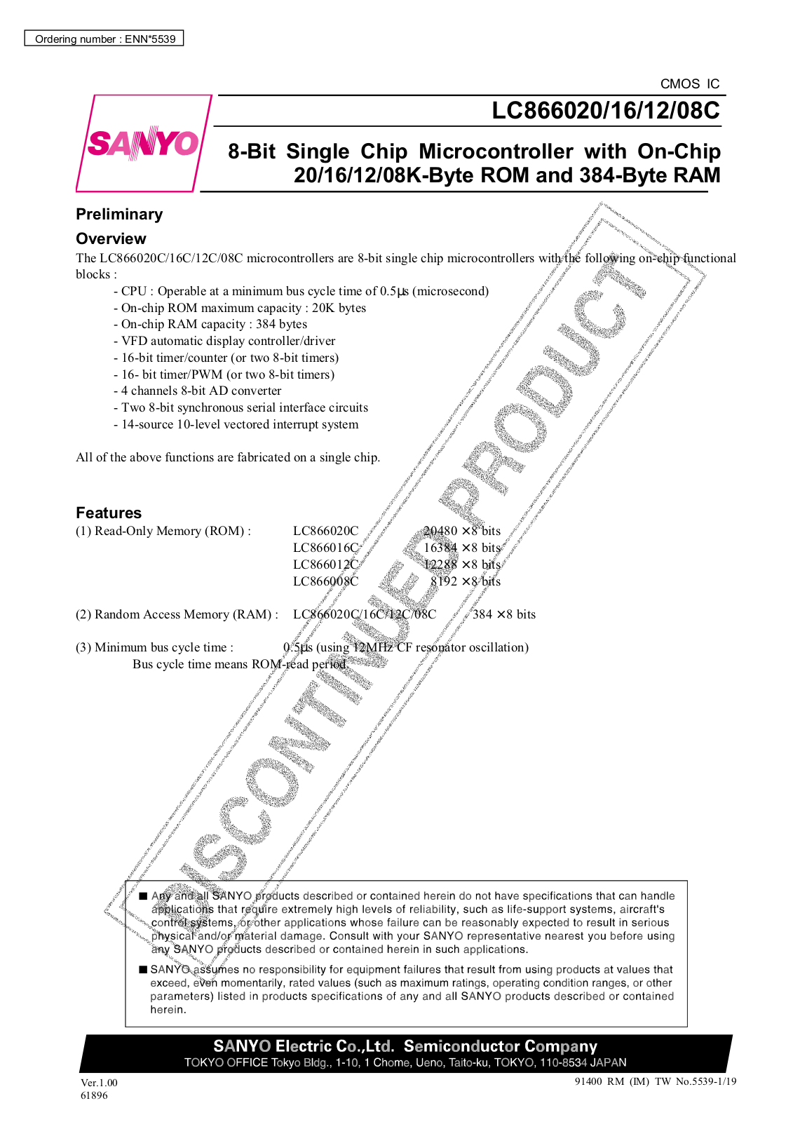 Sanyo LC866020C Specifications