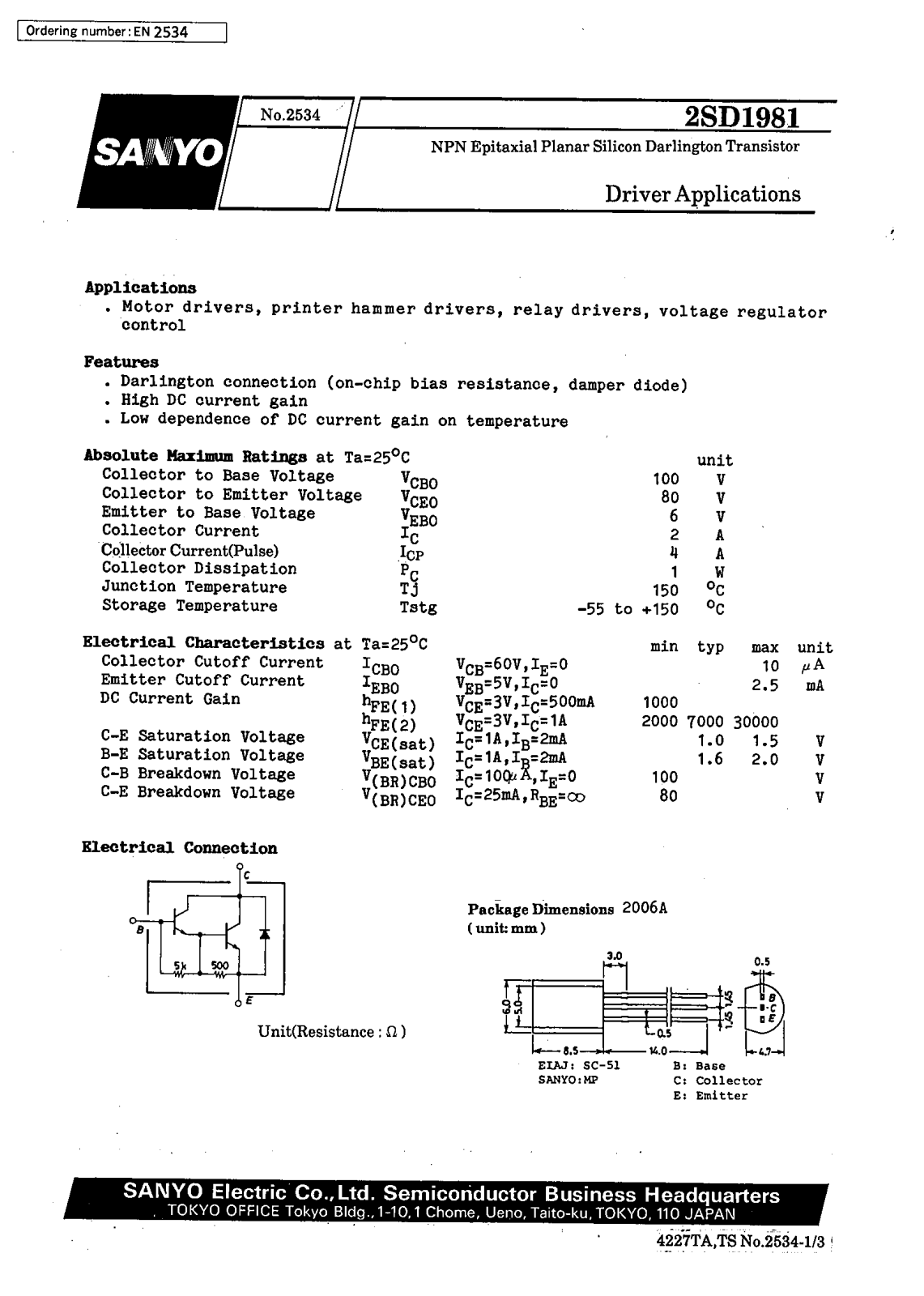 SANYO 2SD1981 Datasheet