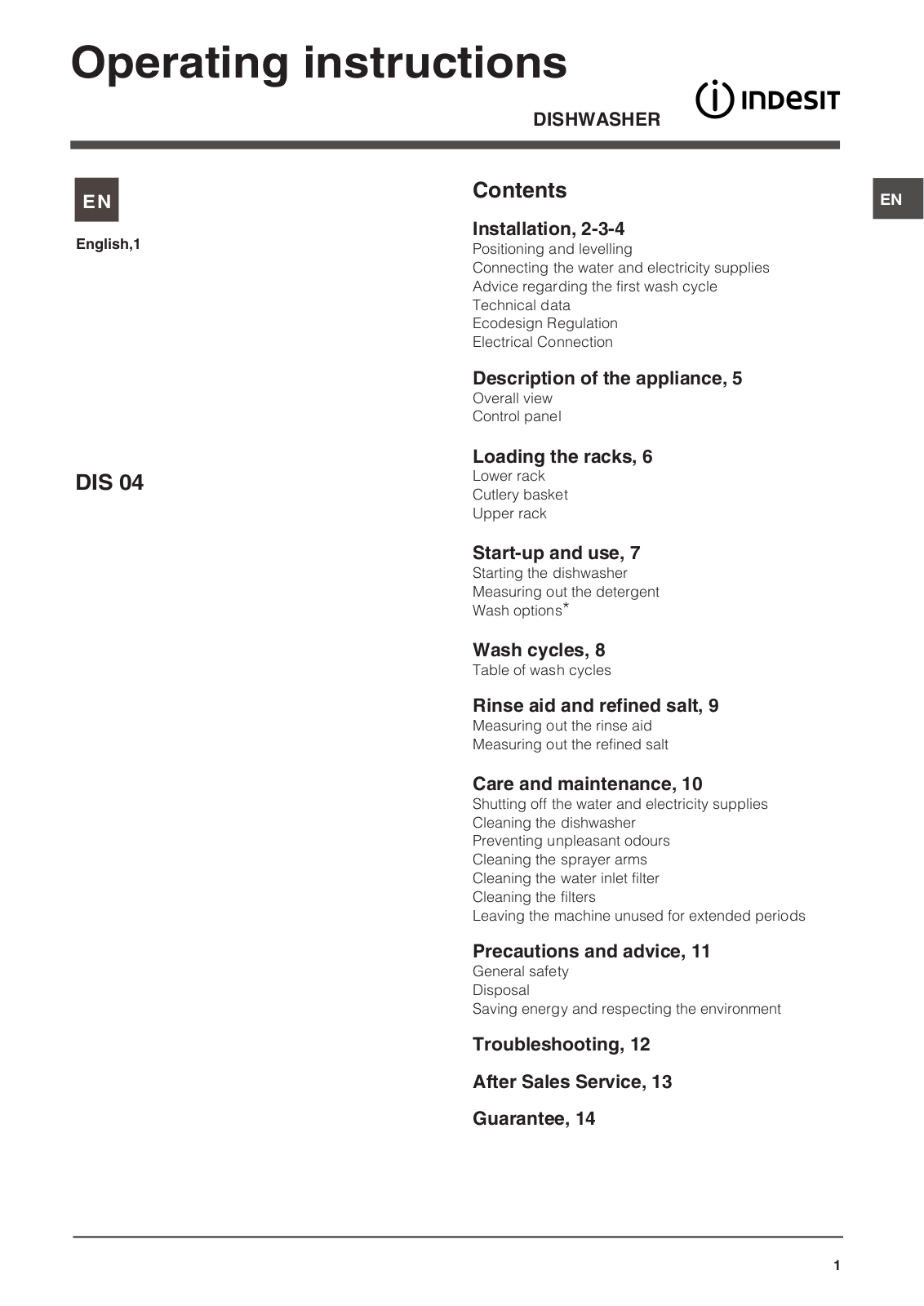 INDESIT DIS 04 UK User Manual