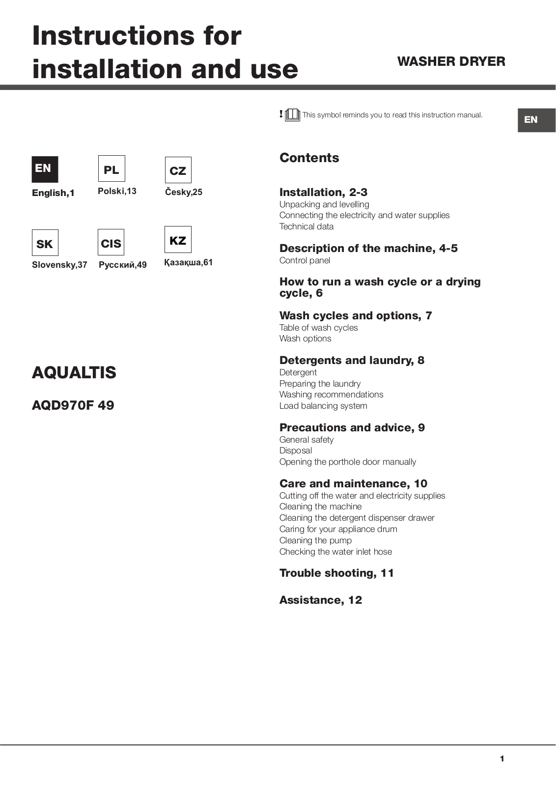 Hotpoint Ariston AQD970F 49 EU User Manual