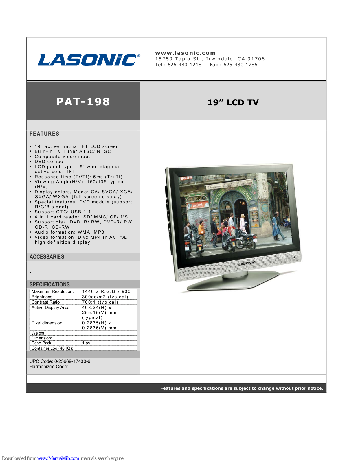Lasonic PAT-198 Specifications - ManualMachine.com