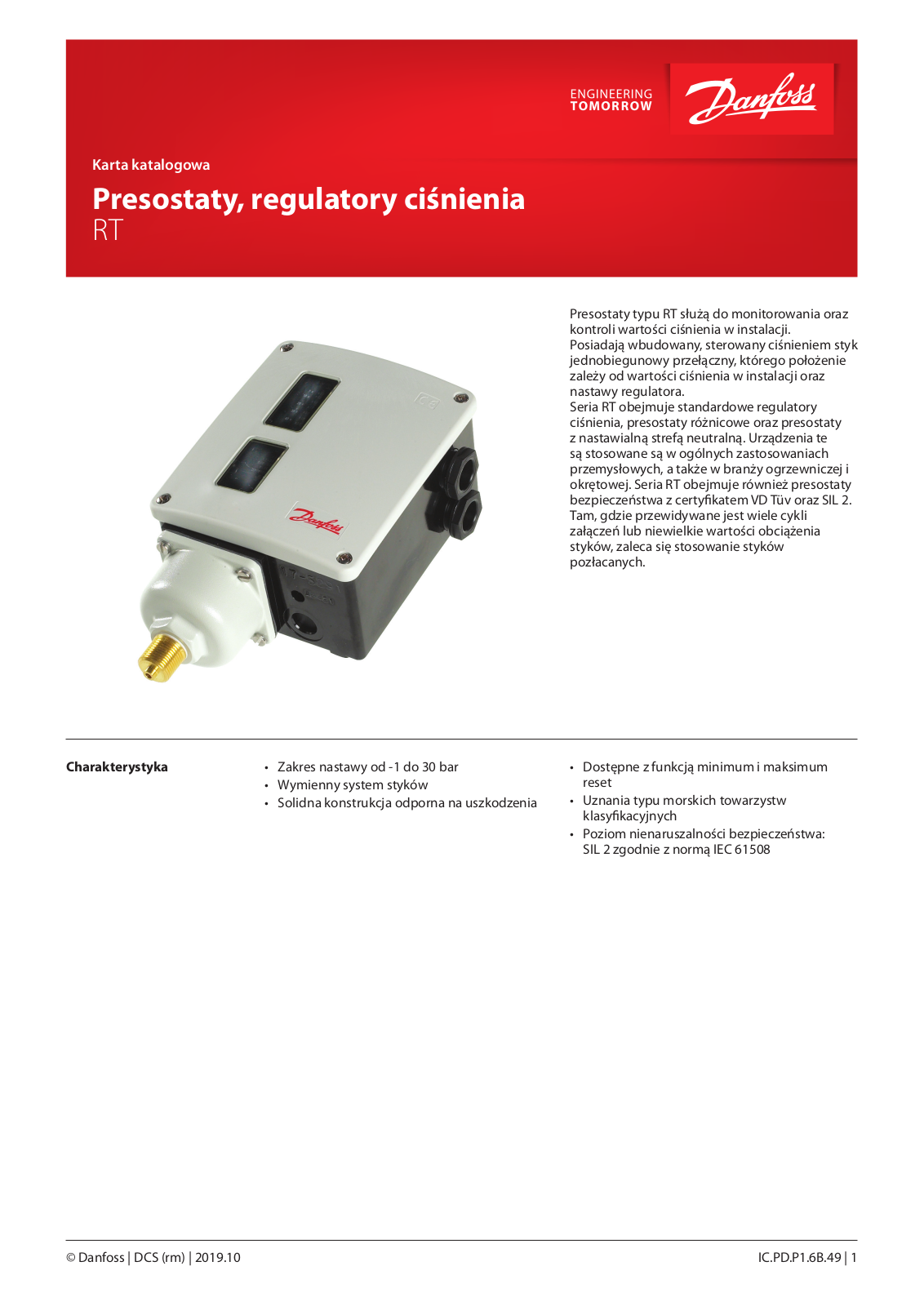 Danfoss RT 113, RT 116, RT 262 A Data sheet