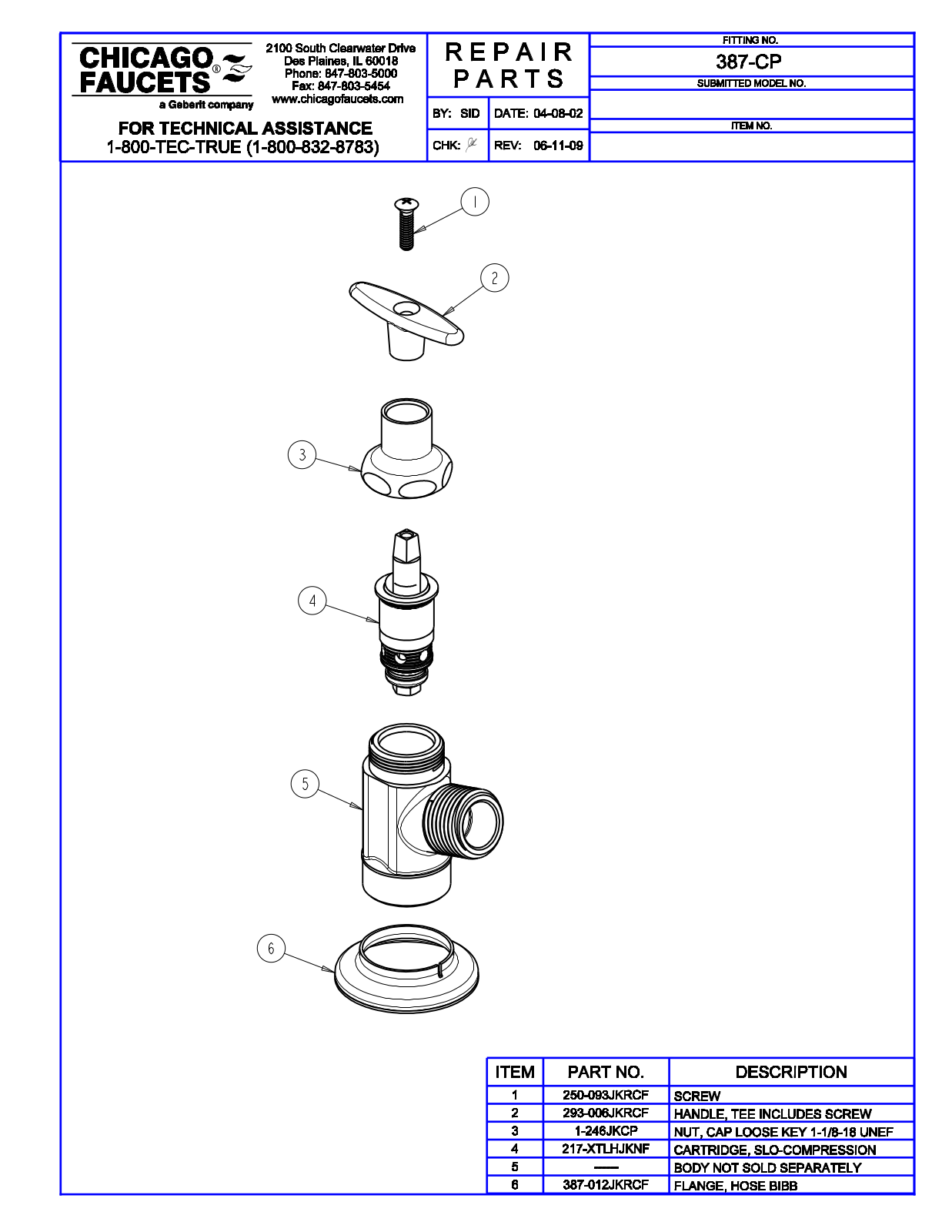 Chicago Faucet 387 Parts List