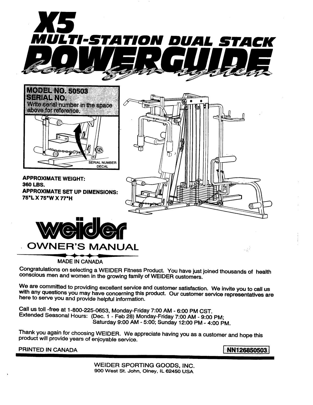 Weider X5, 50503 User Manual