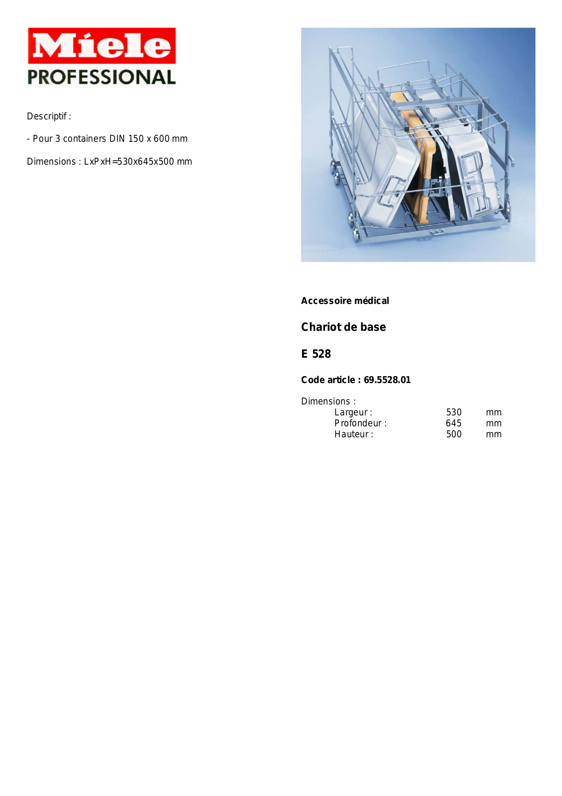 MIELE E 528 DESCRIPTIF User Manual