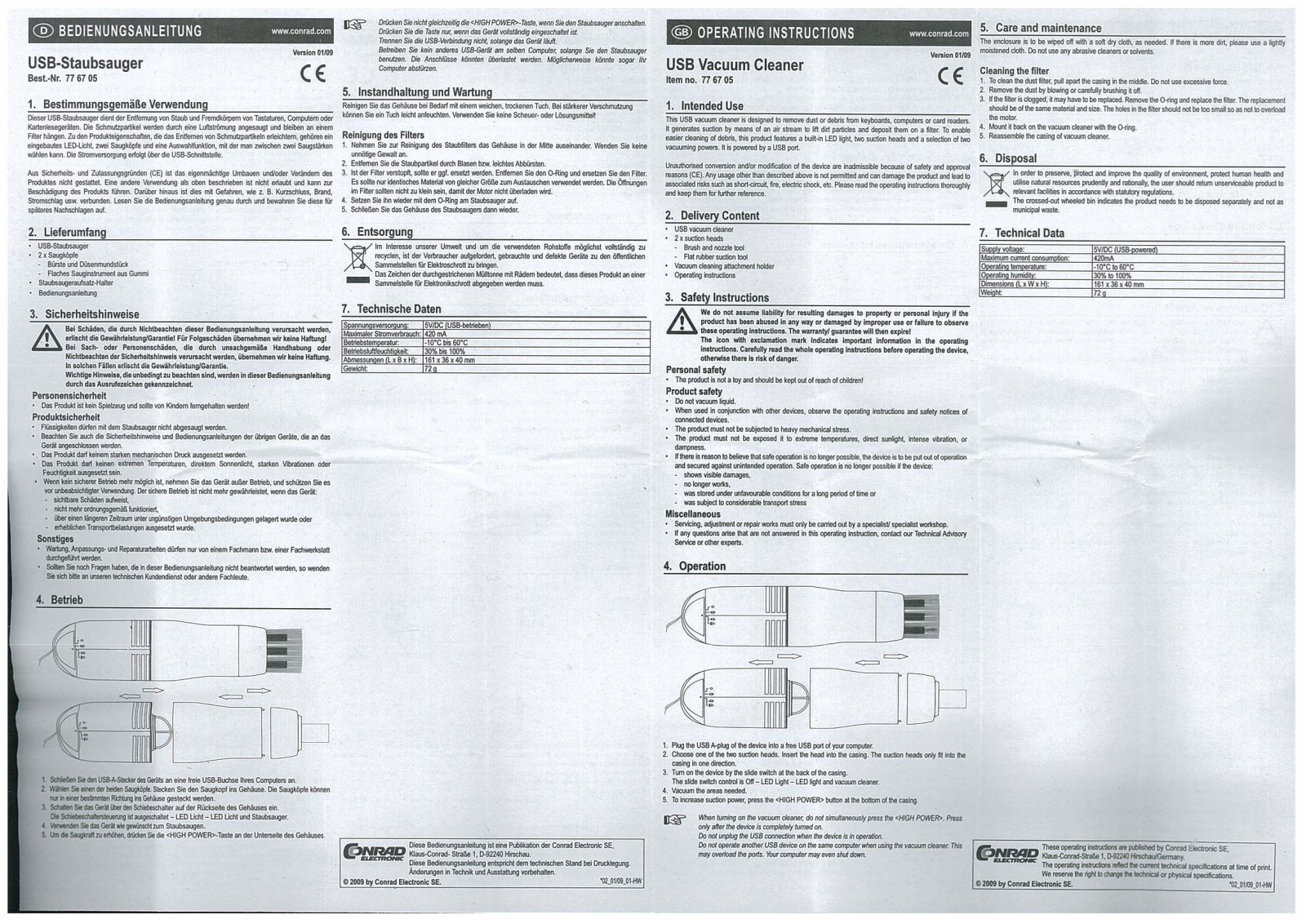 Conrad 77 67 05 Operating Instructions