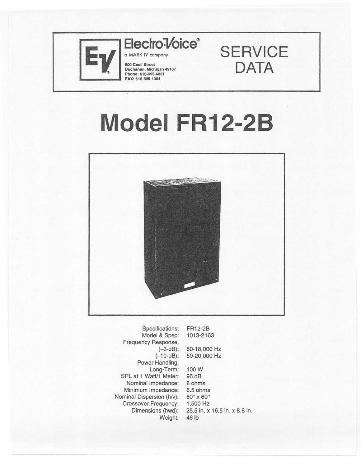 Electro-Voice FR12-2B User Manual