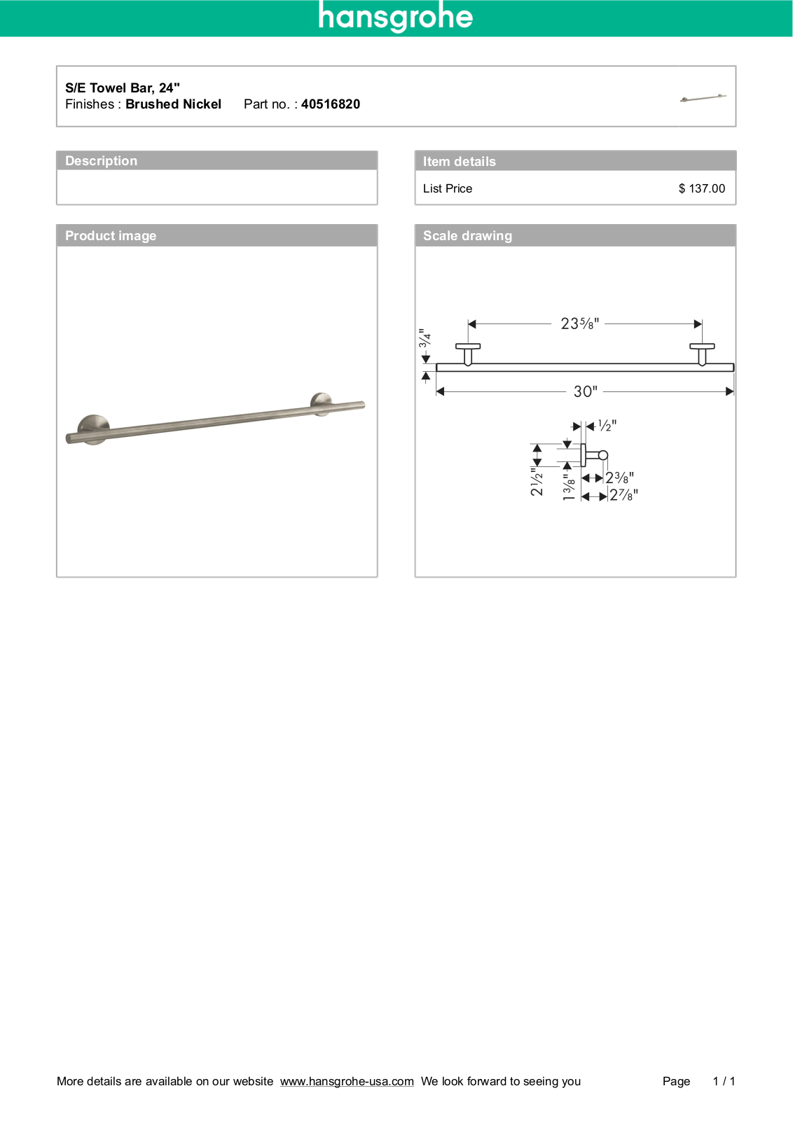 Hansgrohe 40516820 Specs