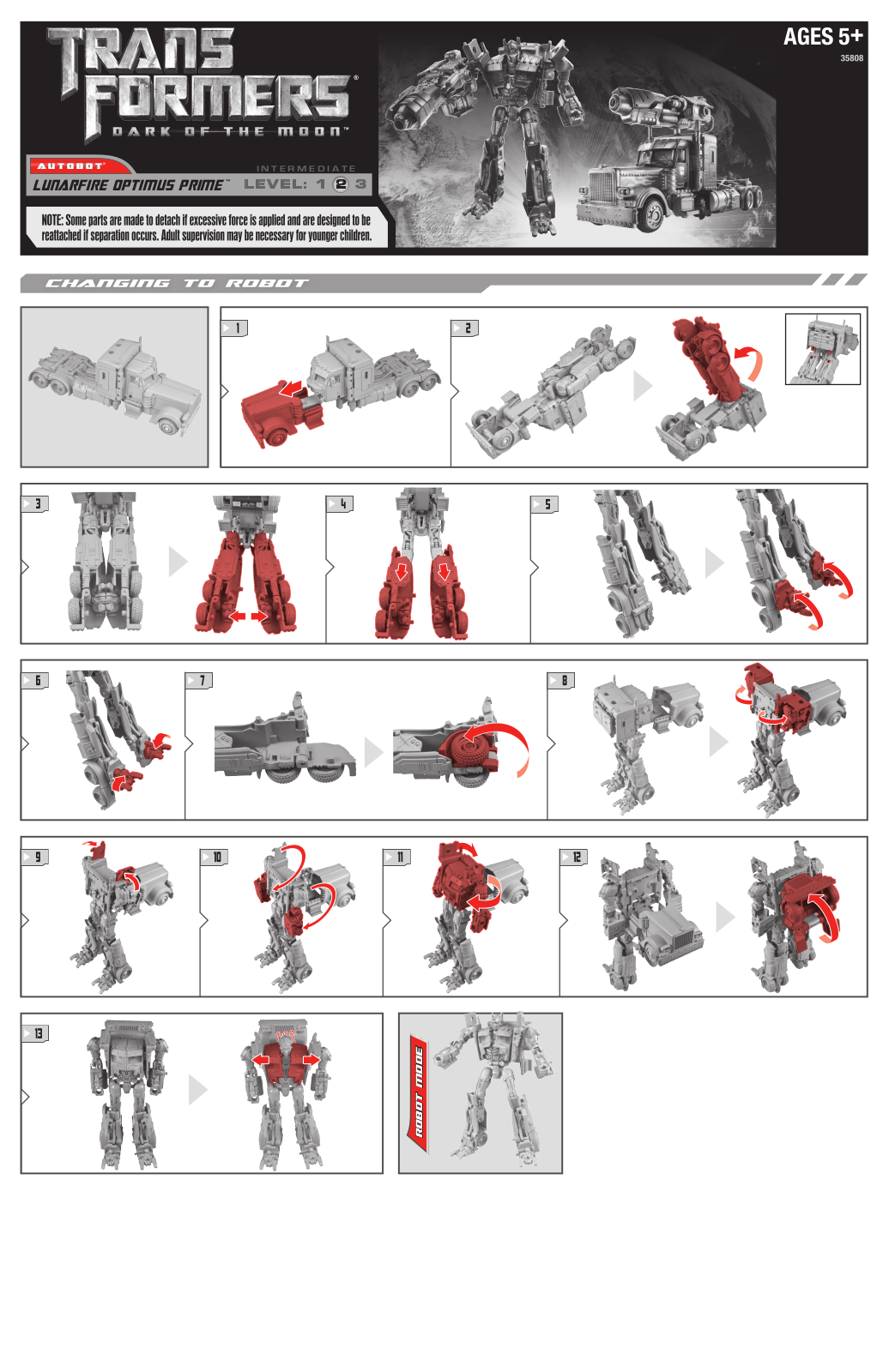 HASBRO Transformers DOTM Lunarfire Optimus Prime User Manual