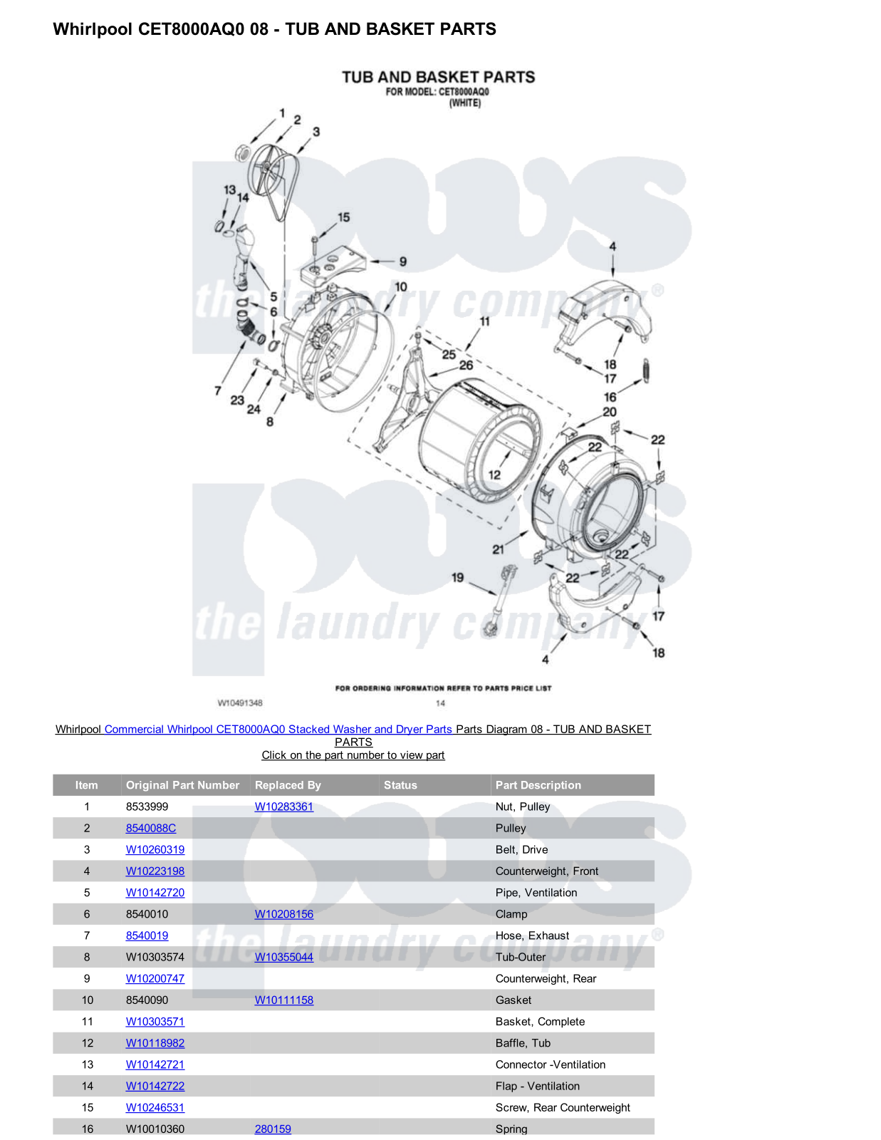 Whirlpool CET8000AQ0 Stacked and Parts Diagram